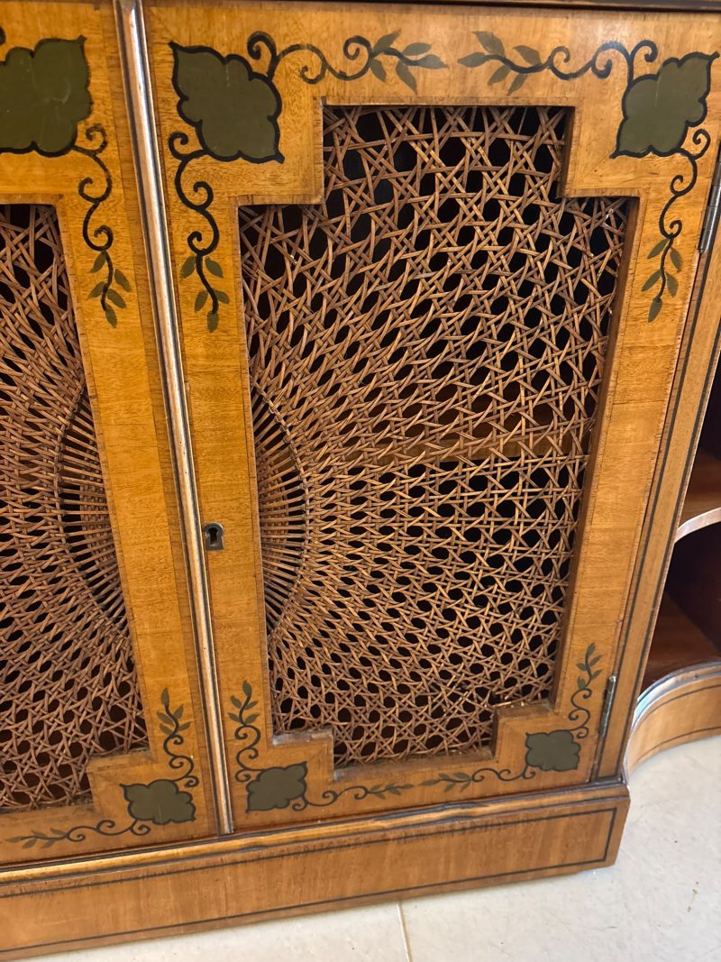 Antique Sheraton Revival Painted Satinwood and Cane Side Cabinet - Image 14