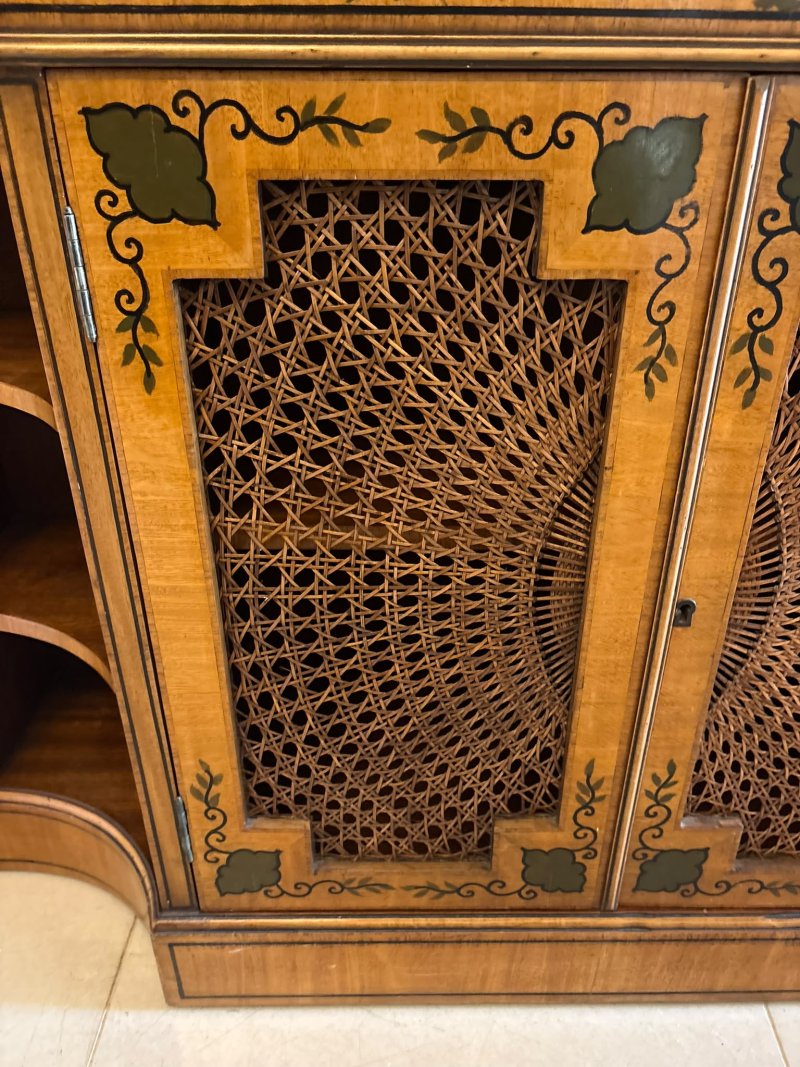 Antique Sheraton Revival Painted Satinwood and Cane Side Cabinet - Image 12