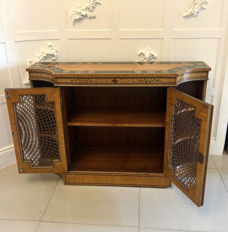 Antique Sheraton Revival Painted Satinwood and Cane Side Cabinet - Image 4