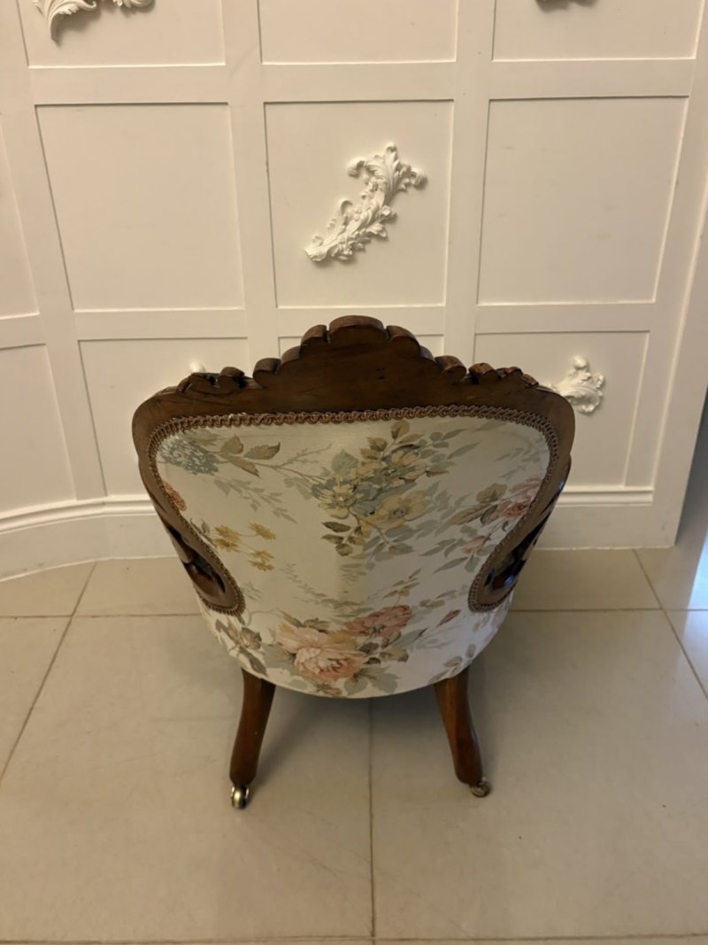 Antique Victorian Carved Walnut Upholstered Armchair - Image 6