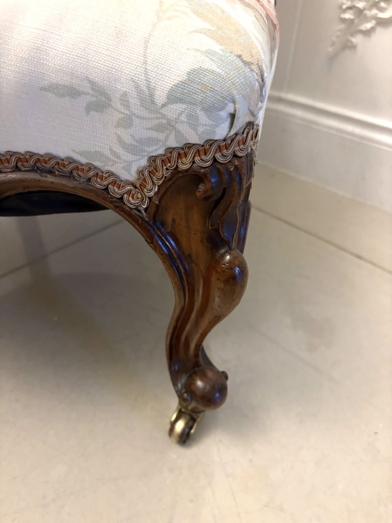 Antique Victorian Carved Walnut Upholstered Armchair - Image 15