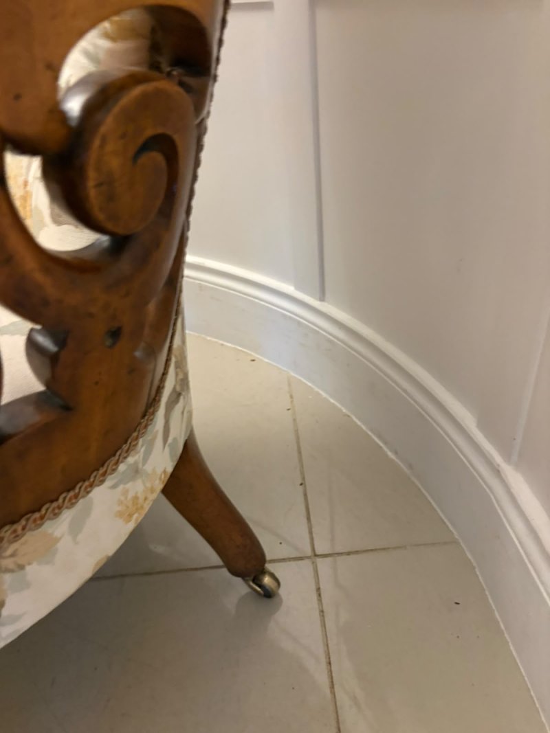 Antique Victorian Carved Walnut Upholstered Armchair - Image 9