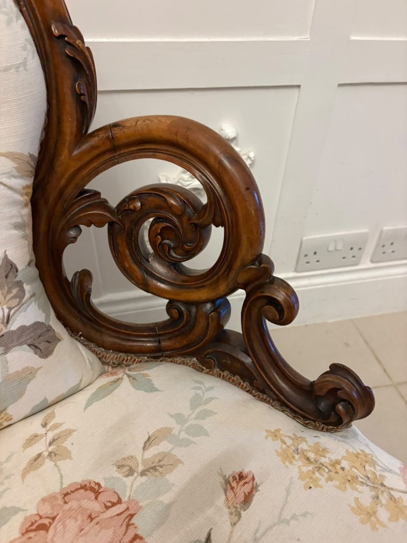 Antique Victorian Carved Walnut Upholstered Armchair - Image 13
