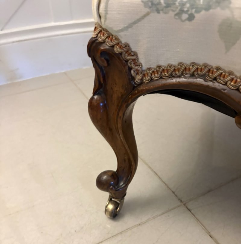 Antique Victorian Carved Walnut Upholstered Armchair - Image 16