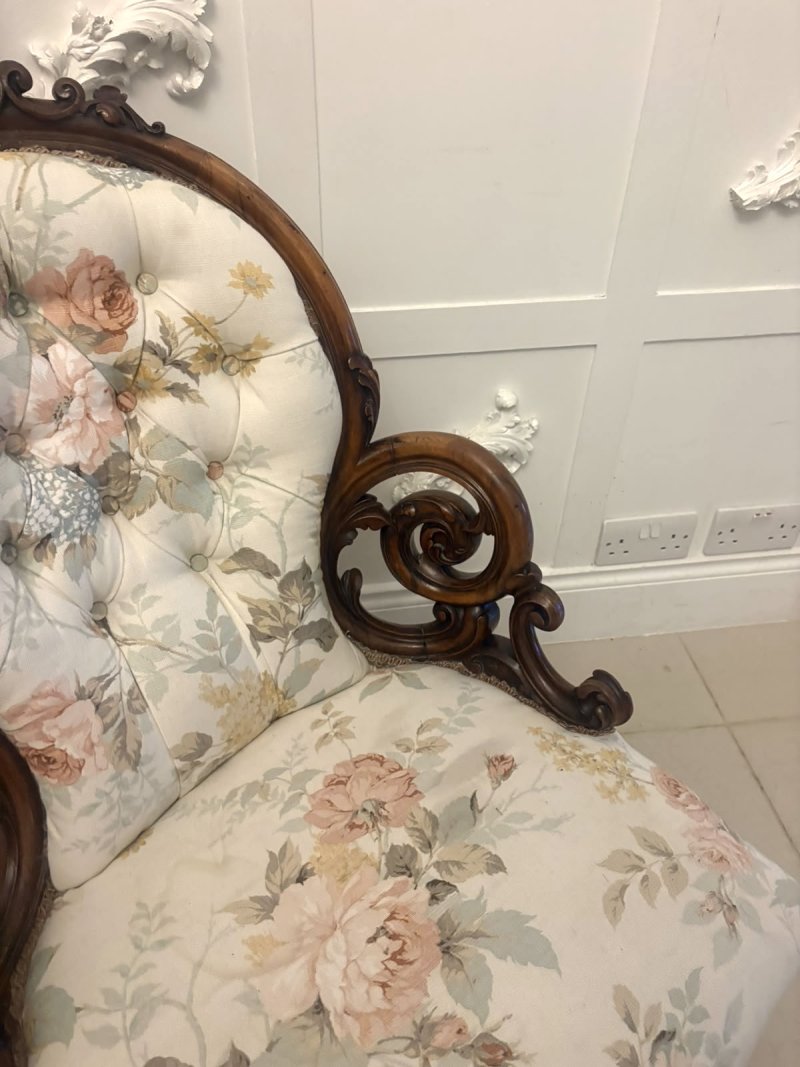 Antique Victorian Carved Walnut Upholstered Armchair - Image 12