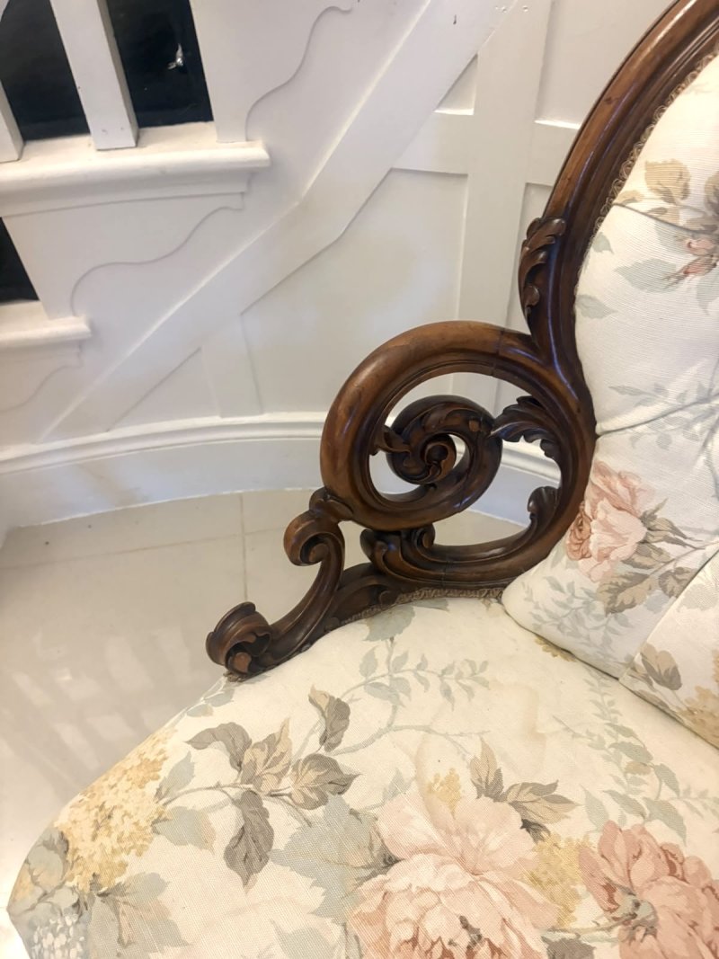 Antique Victorian Carved Walnut Upholstered Armchair - Image 14