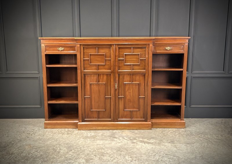 Large Breakfront Walnut Bookcase By Maple & Co.