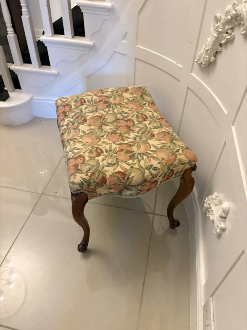 Antique Victorian Walnut Upholstered Stool - Image 3