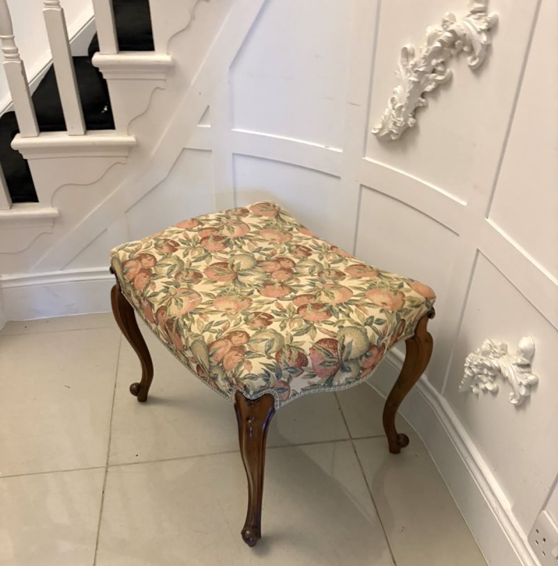 Antique Victorian Walnut Upholstered Stool - Image 5