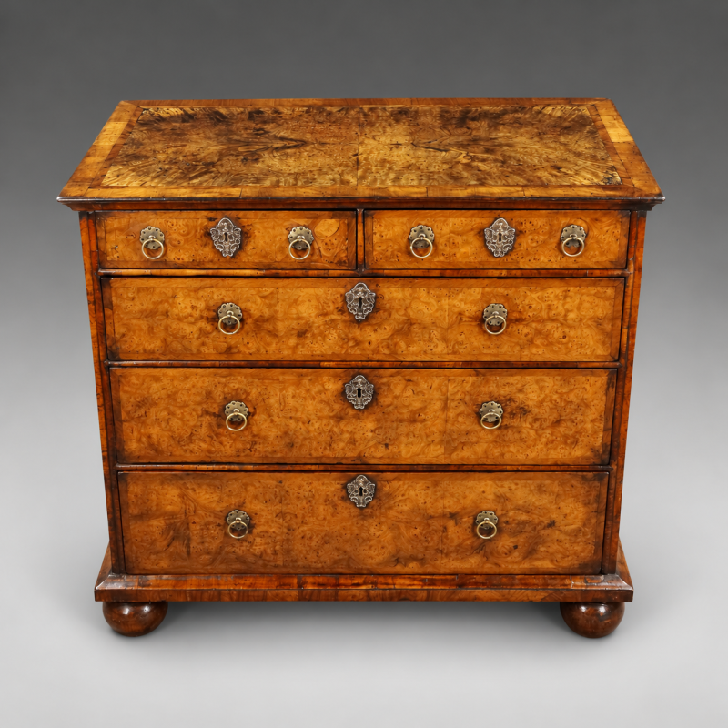 A Queen Anne Burr walnut chest - Image 3
