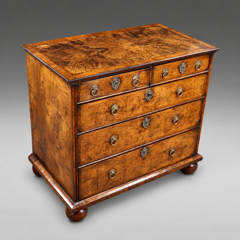 A Queen Anne Burr walnut chest - Image 4