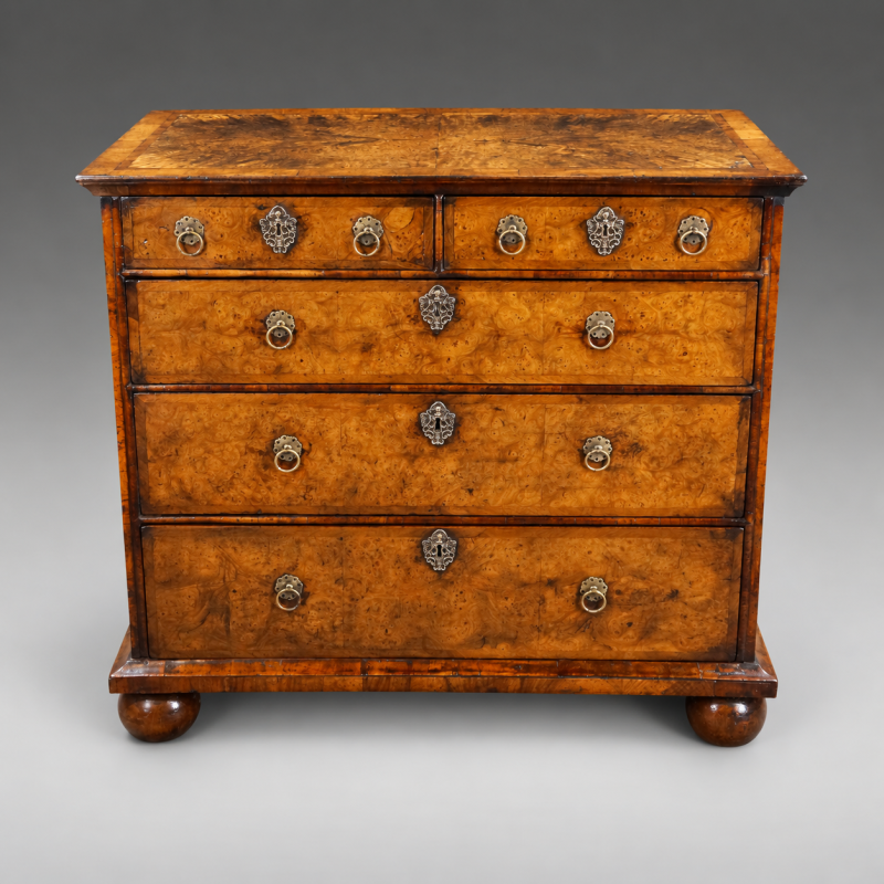 A Queen Anne Burr walnut chest - Image 5