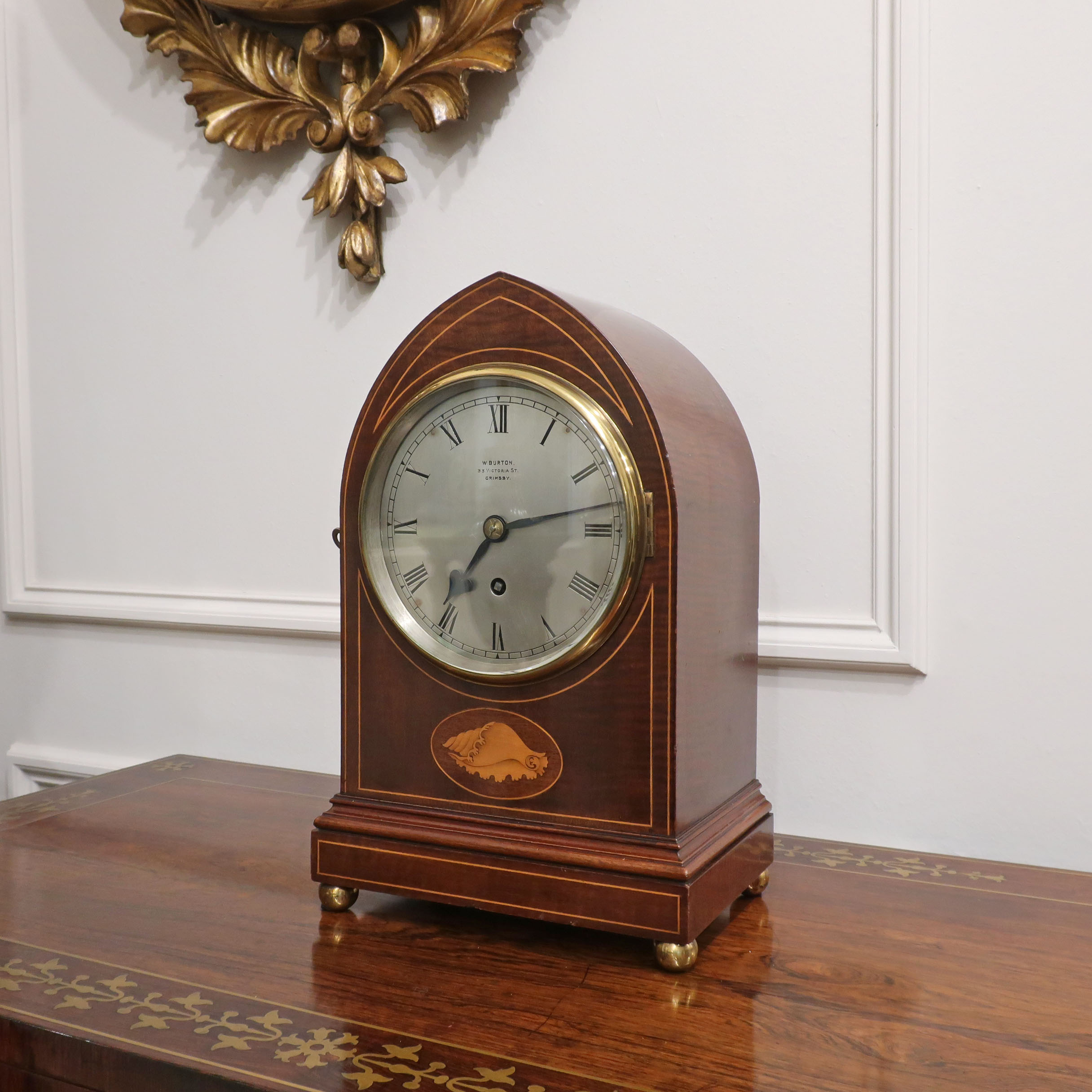 Edwardian Single Fusee Timepiece Mantel Clock by Walter Burton
