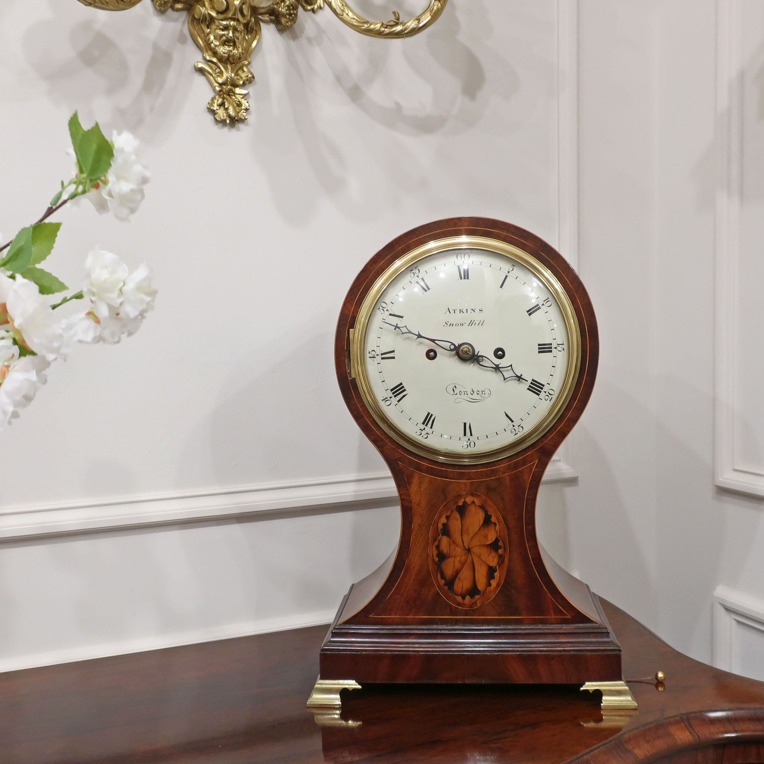 Georgian Mahogany Balloon Bracket Clock by Atkins of London