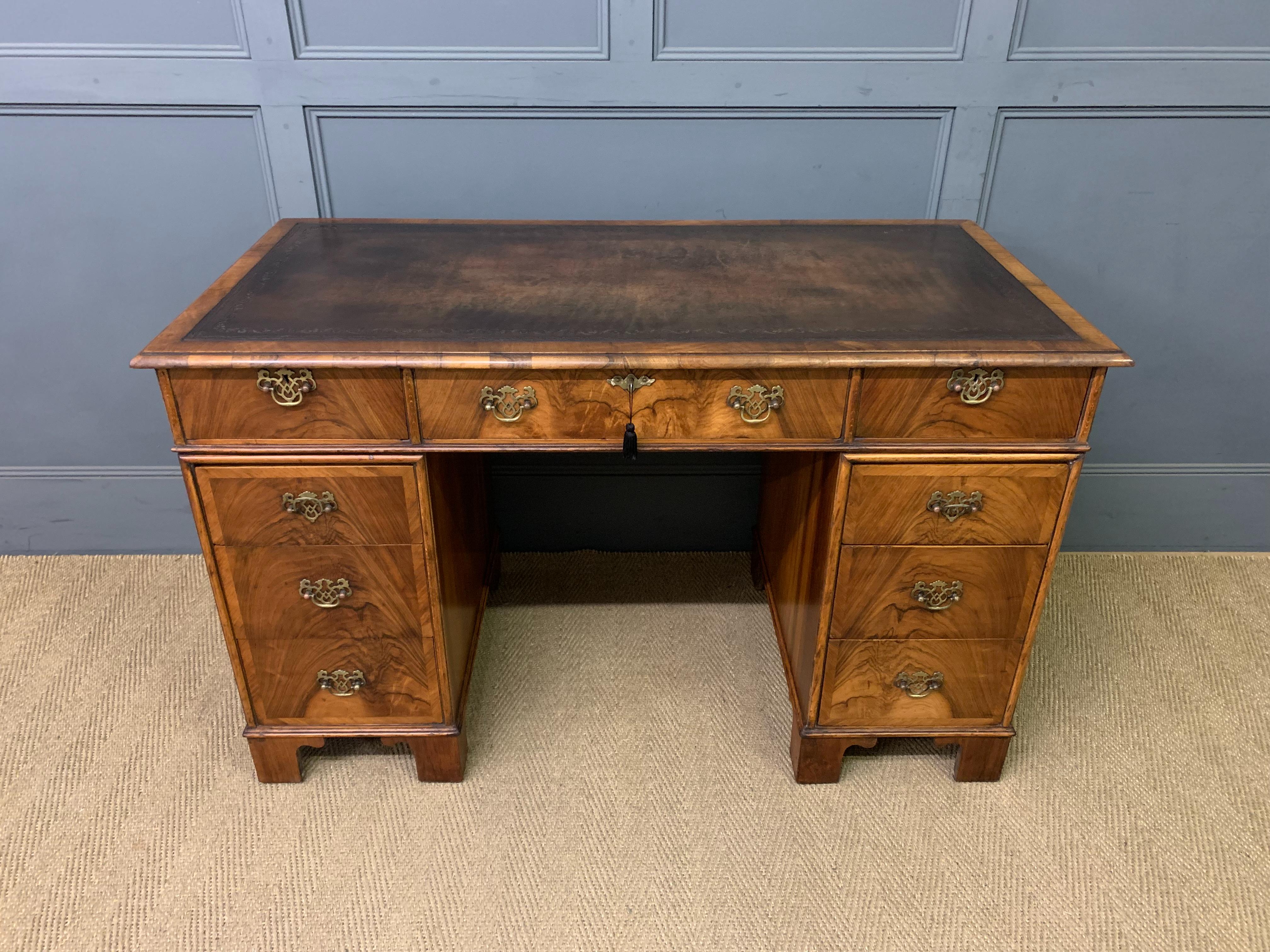 Edwardian Burr Walnut Pedestal Desk