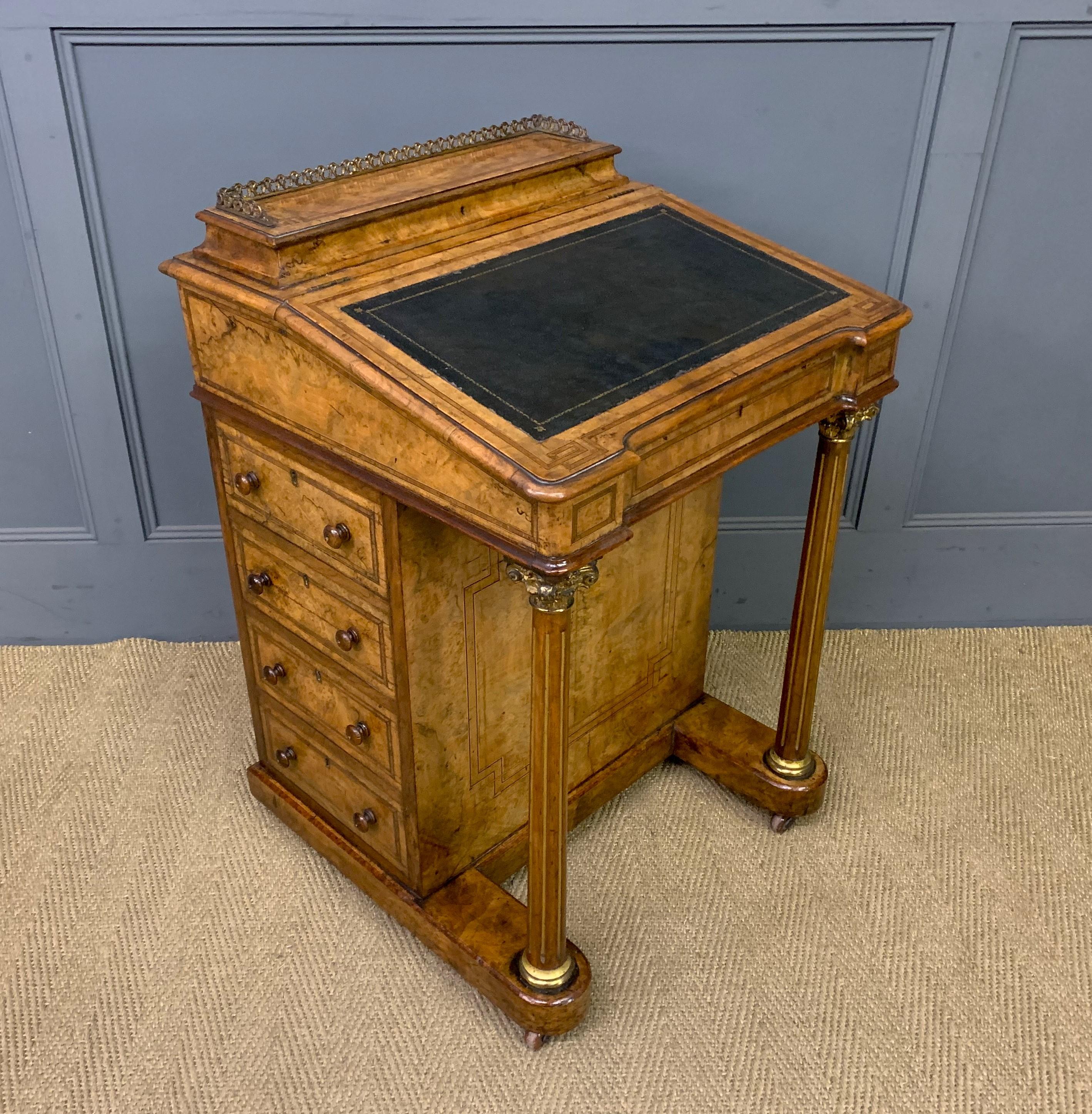 Victorian Inlaid Burr Walnut Davenport