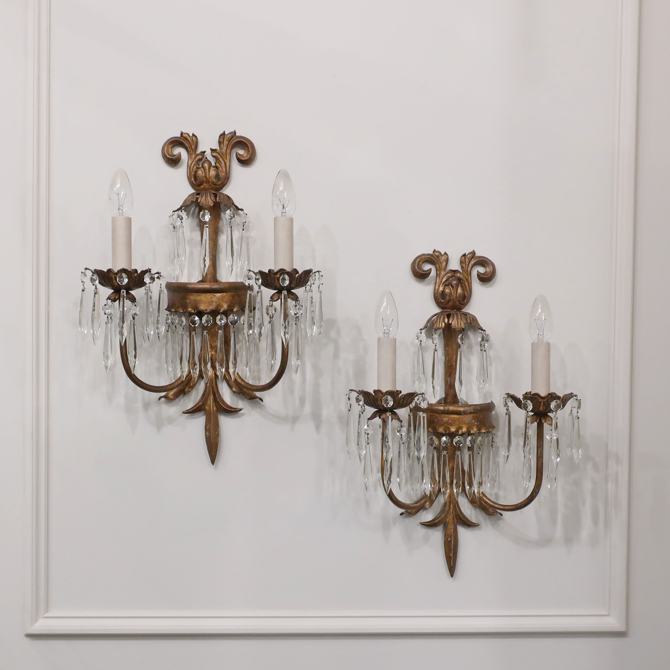 Pair of French Gilt Toleware Twin Arm Wall Lights