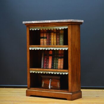 English Figured Walnut Open Bookcase with Marble Top