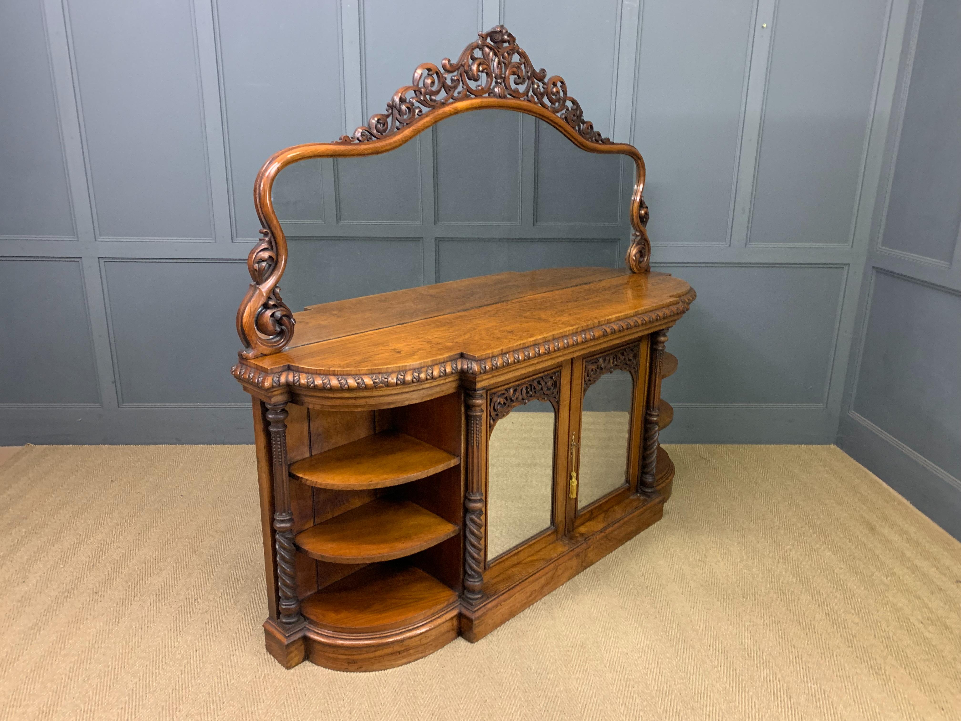 Large Victorian London Quality Burr Walnut Mirror Back Chiffonier