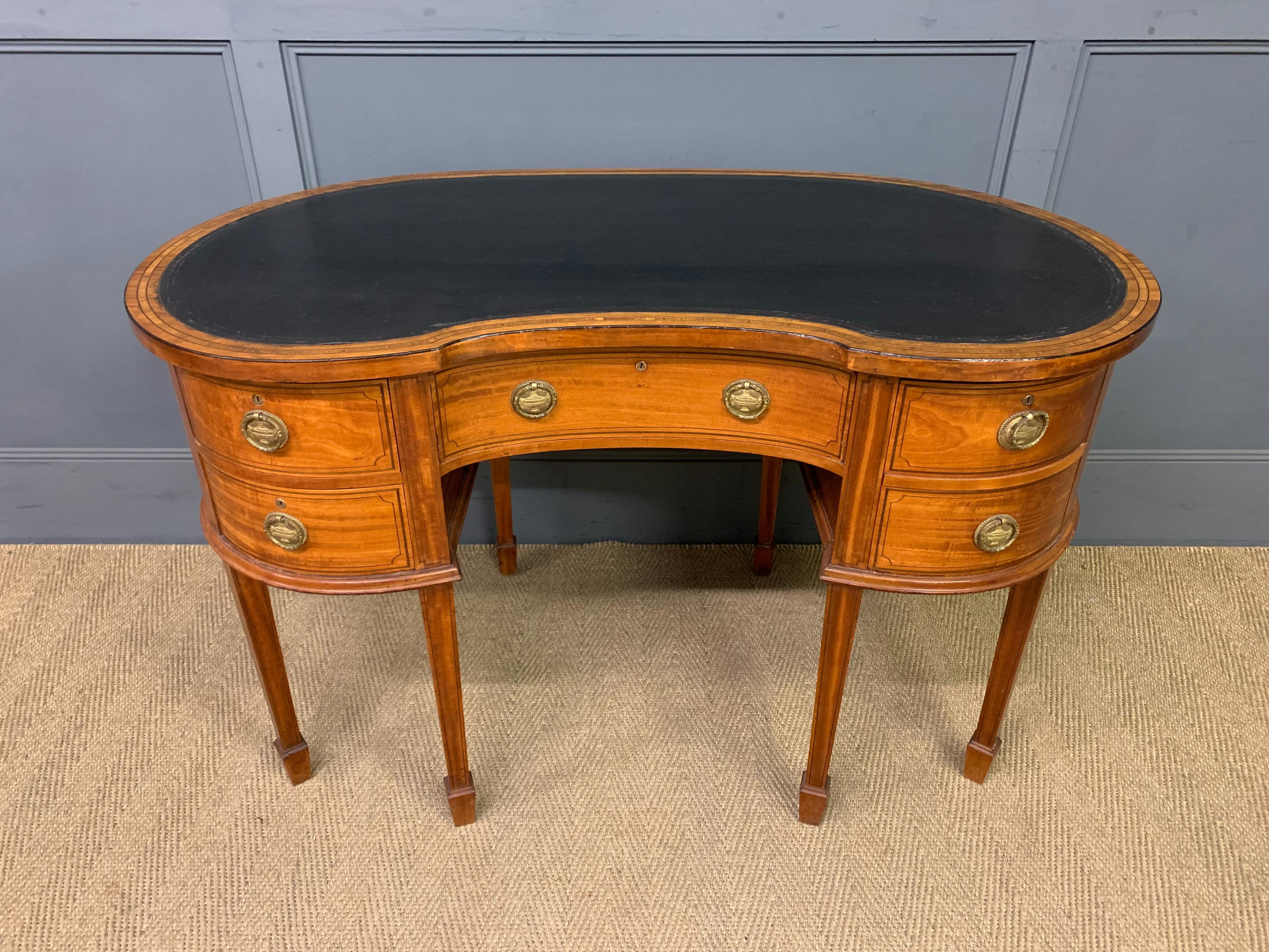 Inlaid Satinwood Kidney Shaped Desk