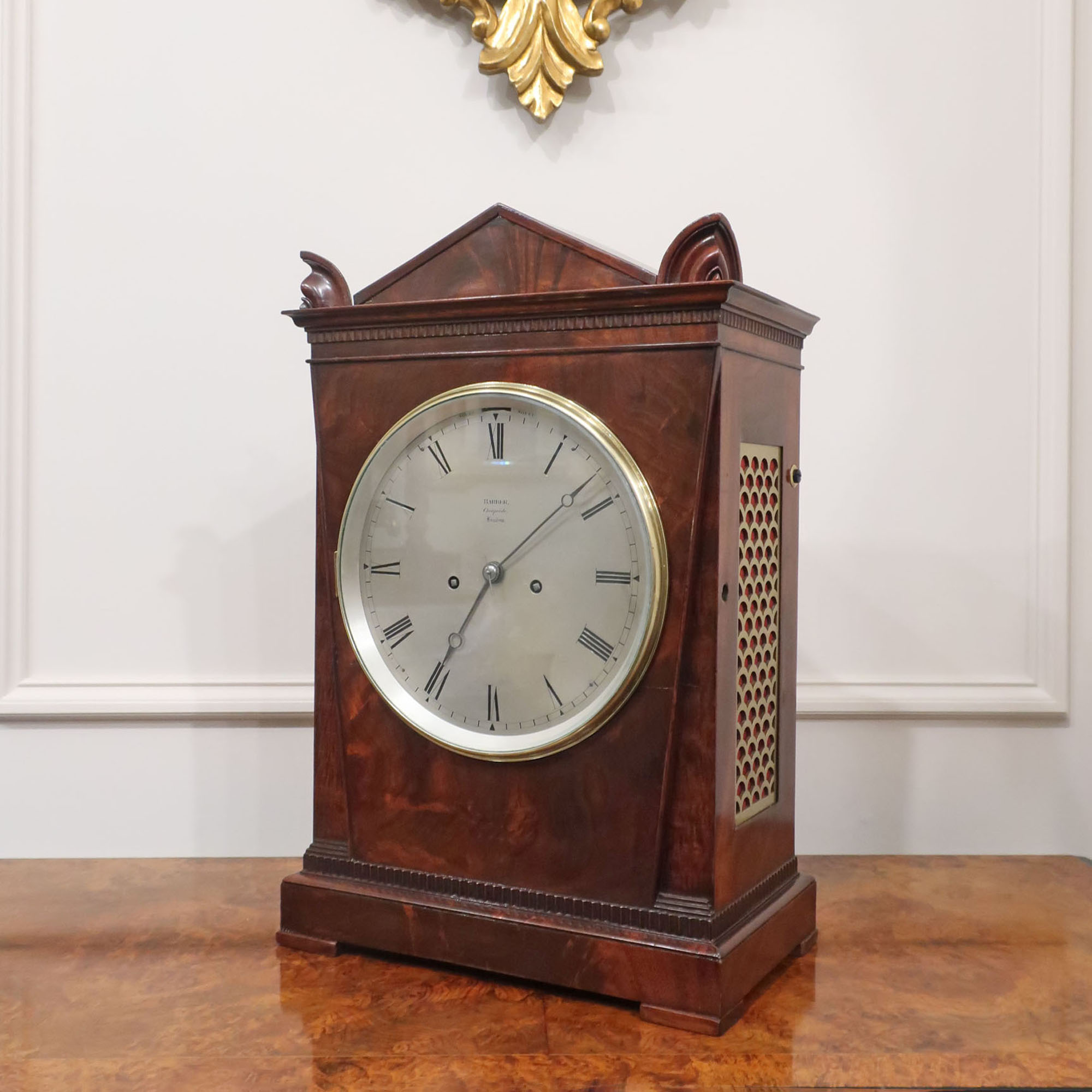 Georgian Mahogany Bracket Clock by Hampson & Son