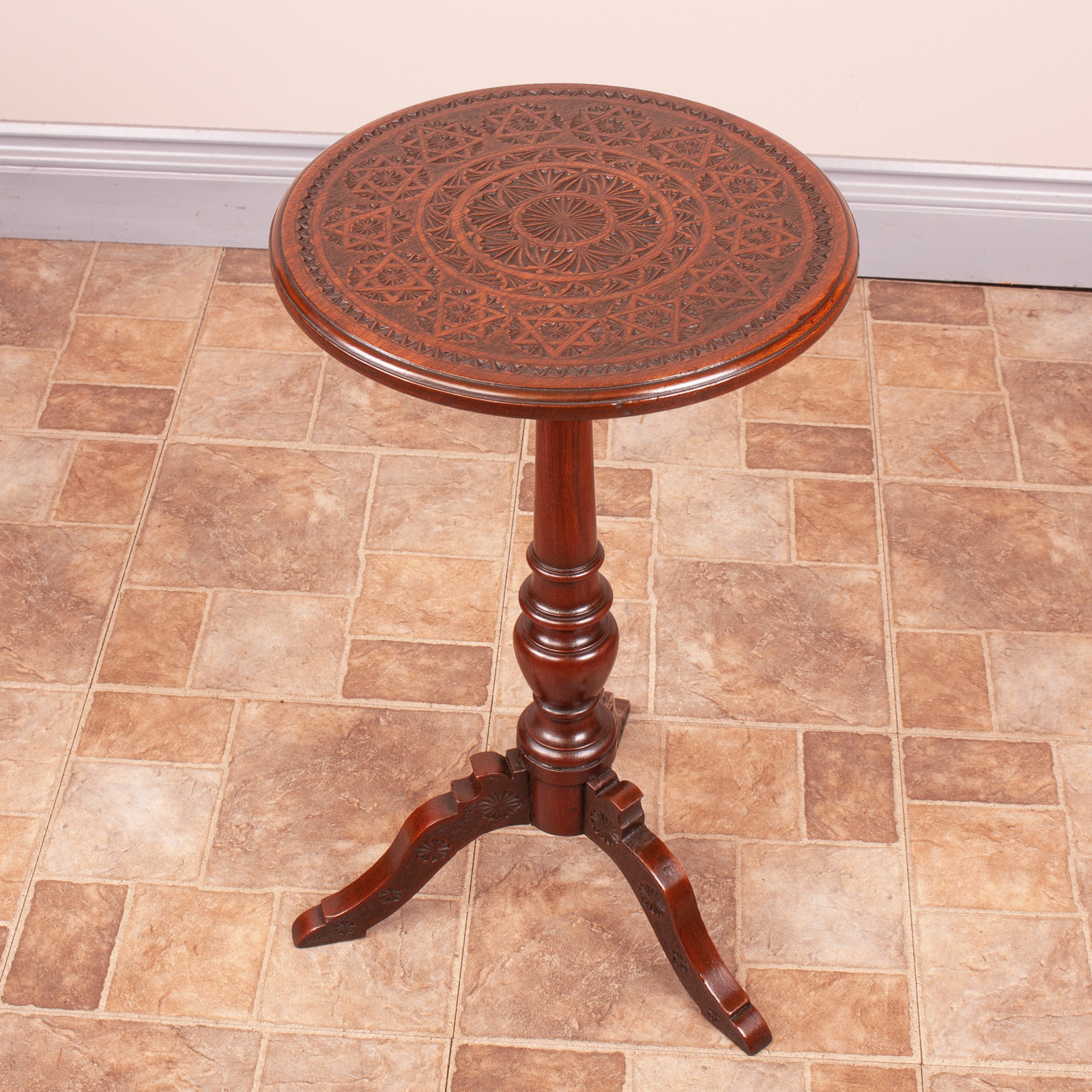 Anglo-Indian Chip Carved Teak Wine Table
