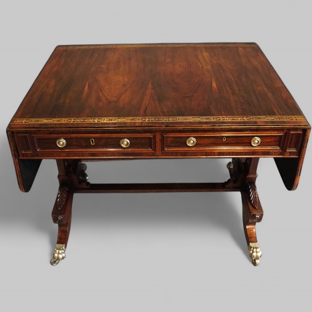 Regency brass inlaid rosewood sofa table