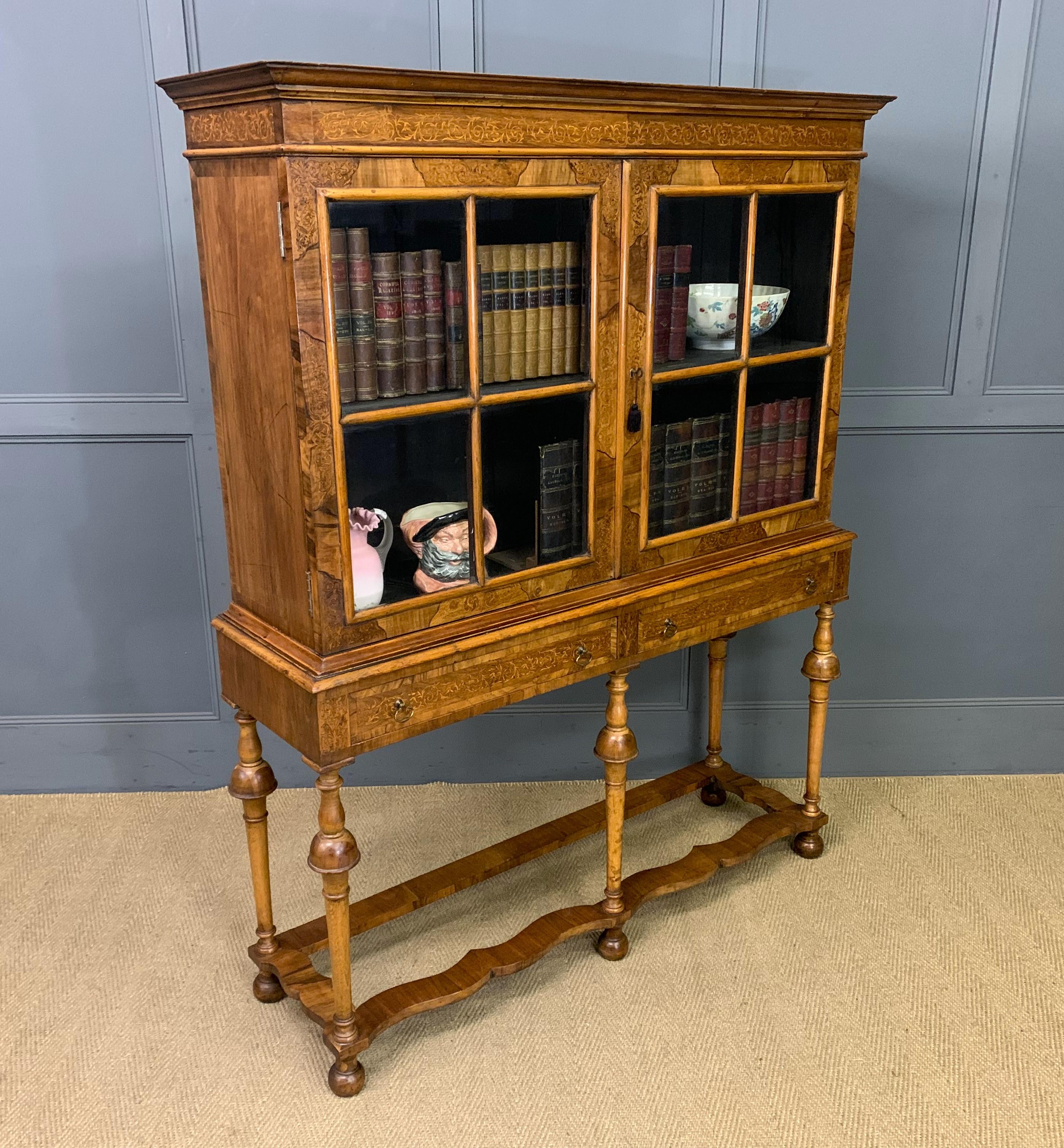 Marquetry Inlaid Burr Walnut Cabinet on Stand
