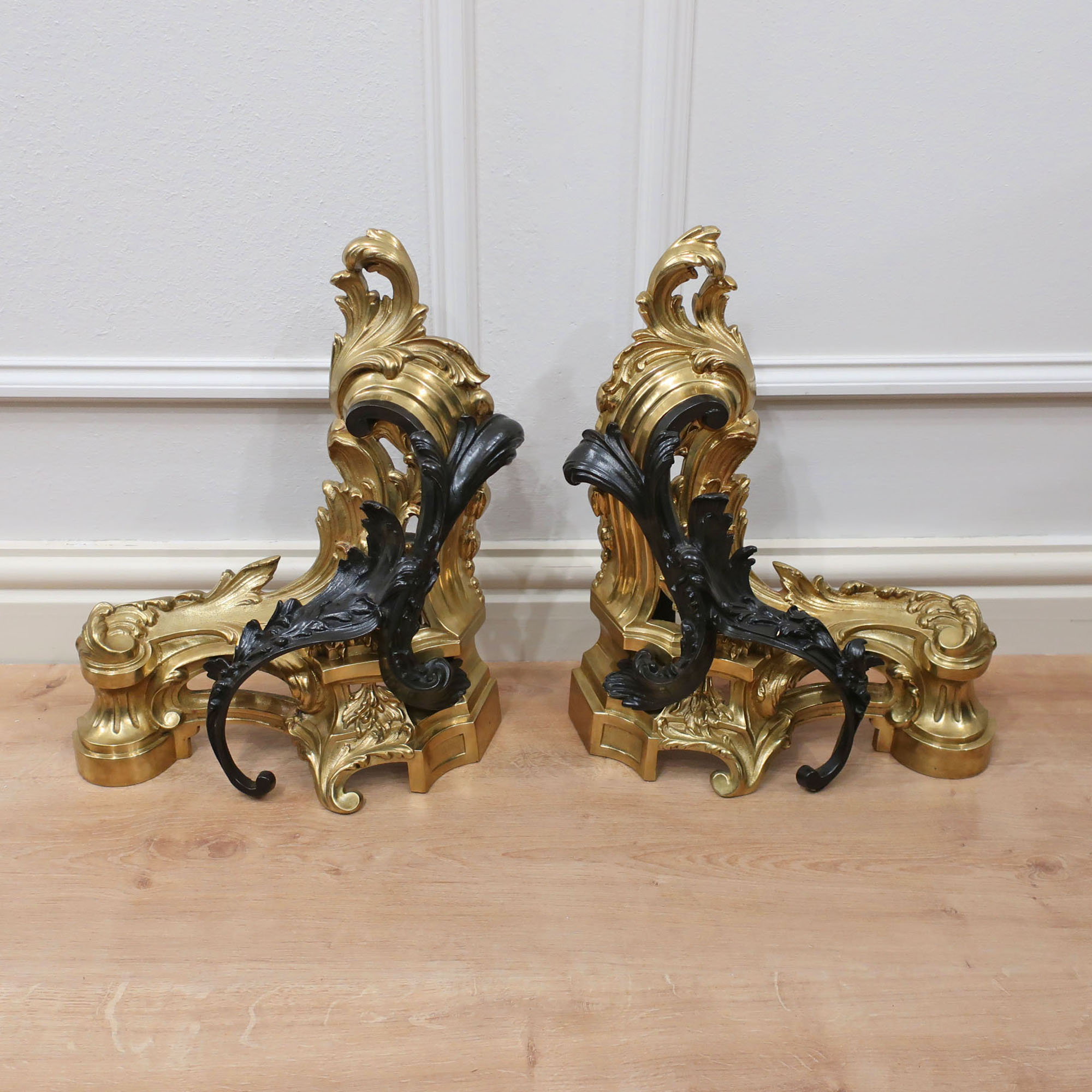 French Bronze & Gilt Rococo Style Chenets