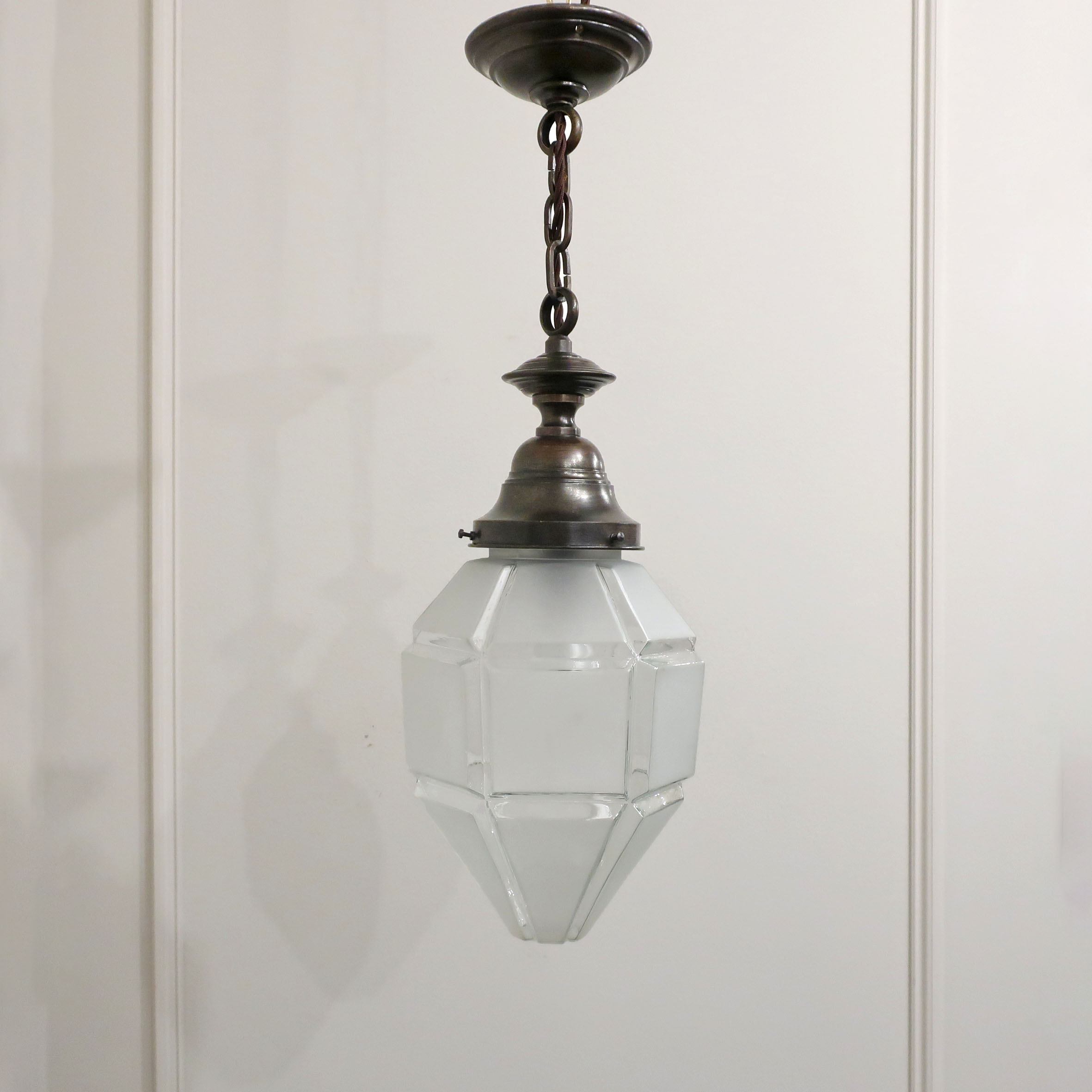 Art Deco Frosted Glass Hexagonal Pendant Light