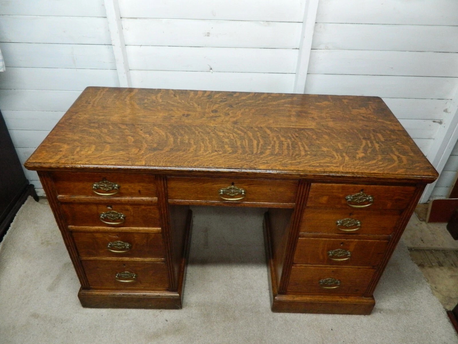Edwardian Solid Oak Pedestal Desk