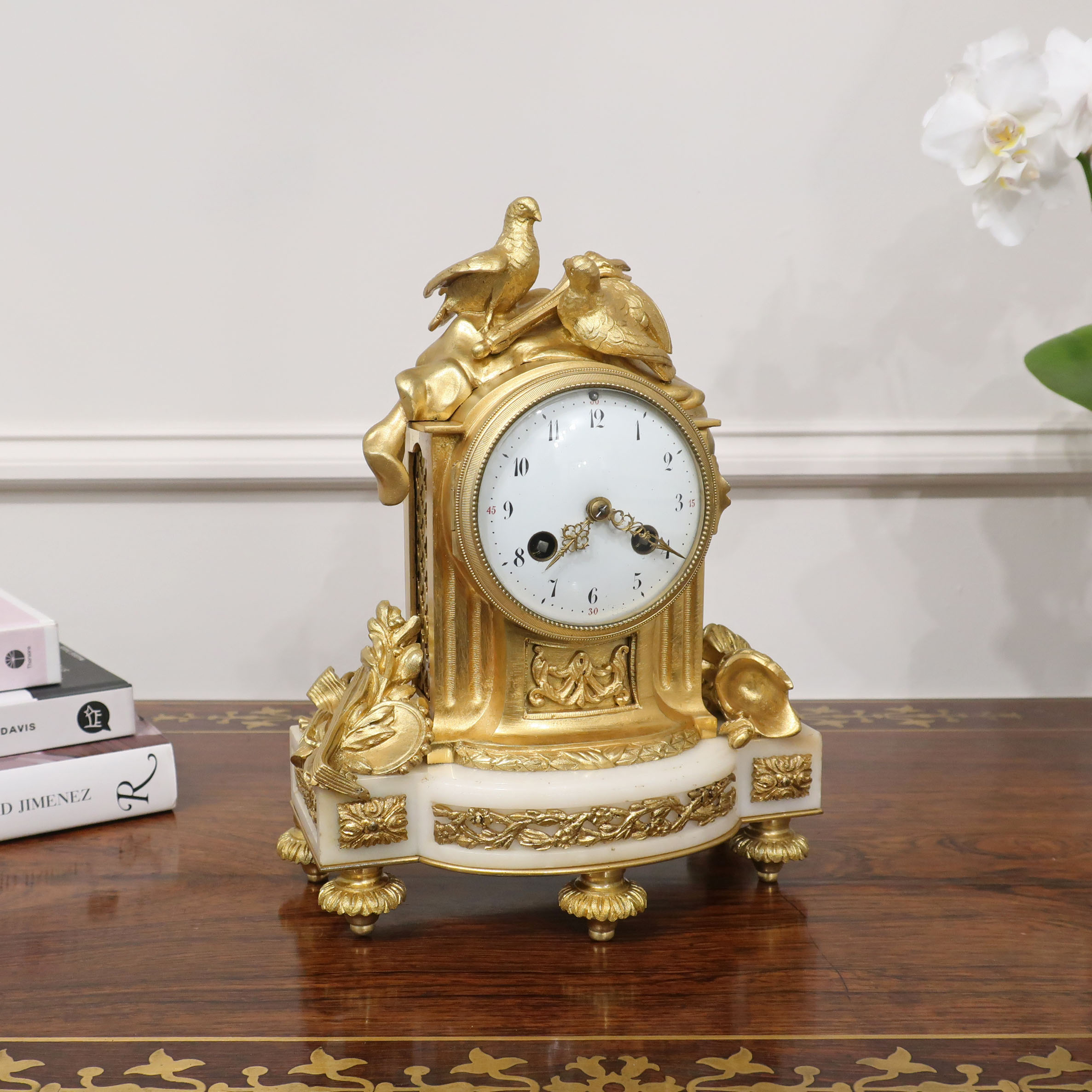 French Louis XIV Style Gilt Bronze Mantel Clock
