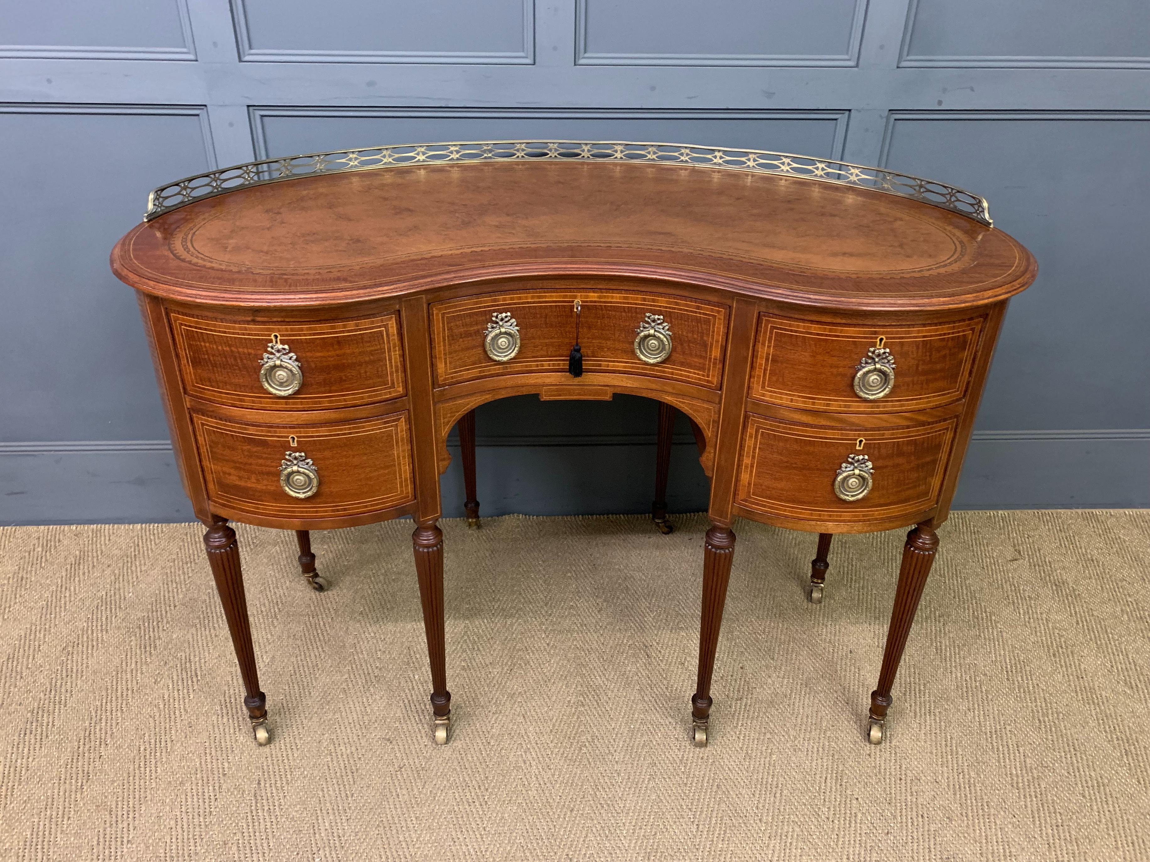 Edwardian Inlaid Mahogany Kidney Desk