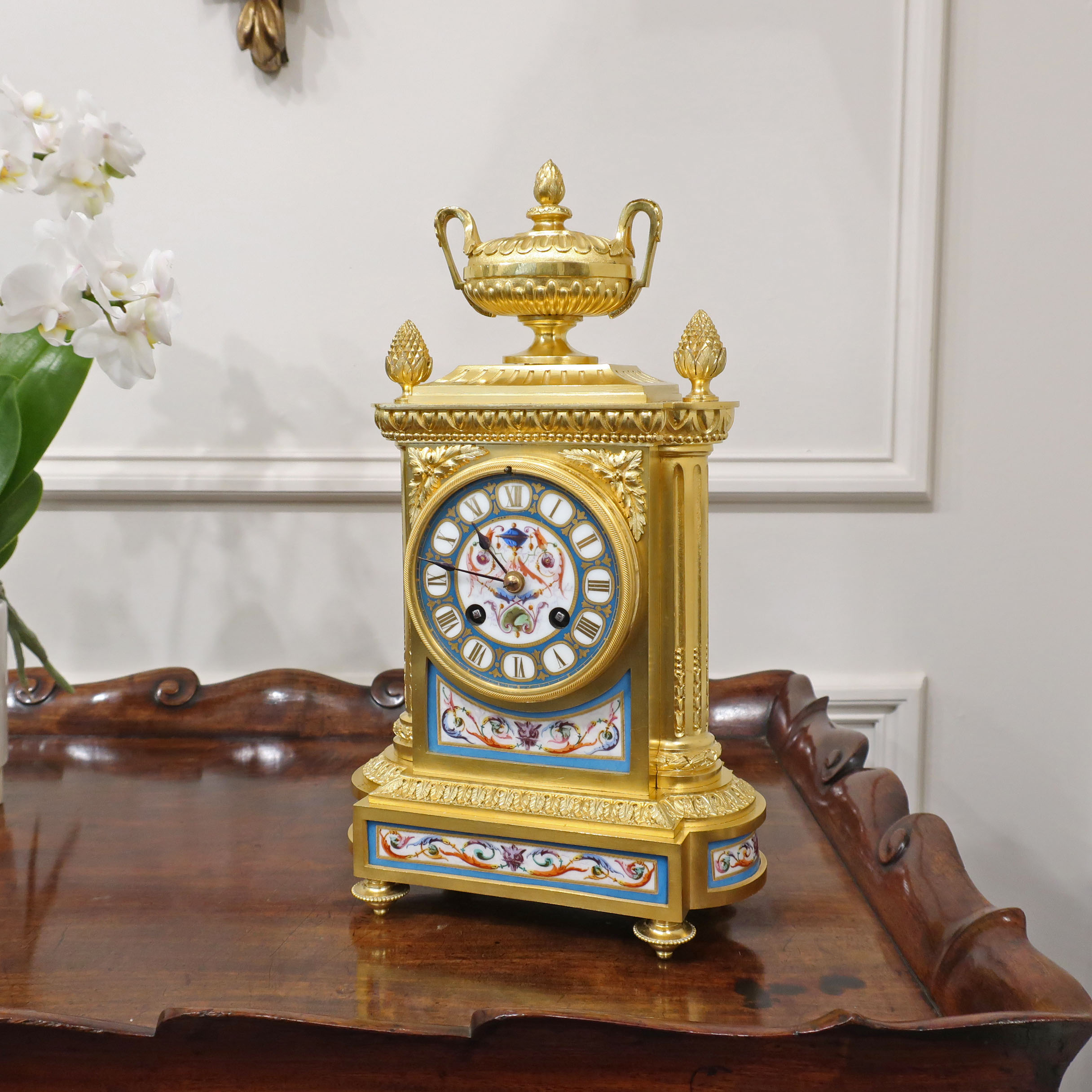 French Gilt Bronze & Porcelain Mantel Clock