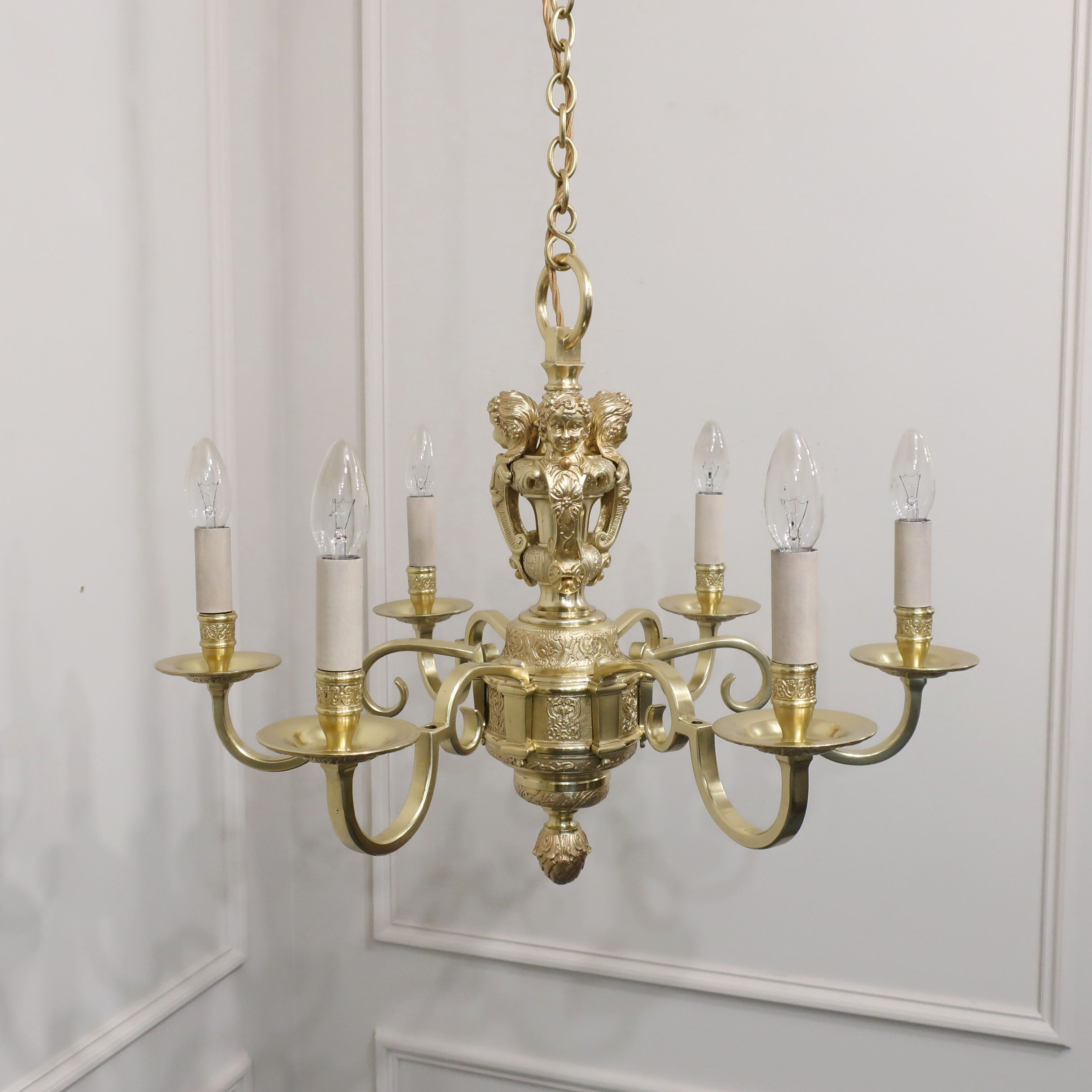 Edwardian French Style Gilt Bronze Six Arm Chandelier