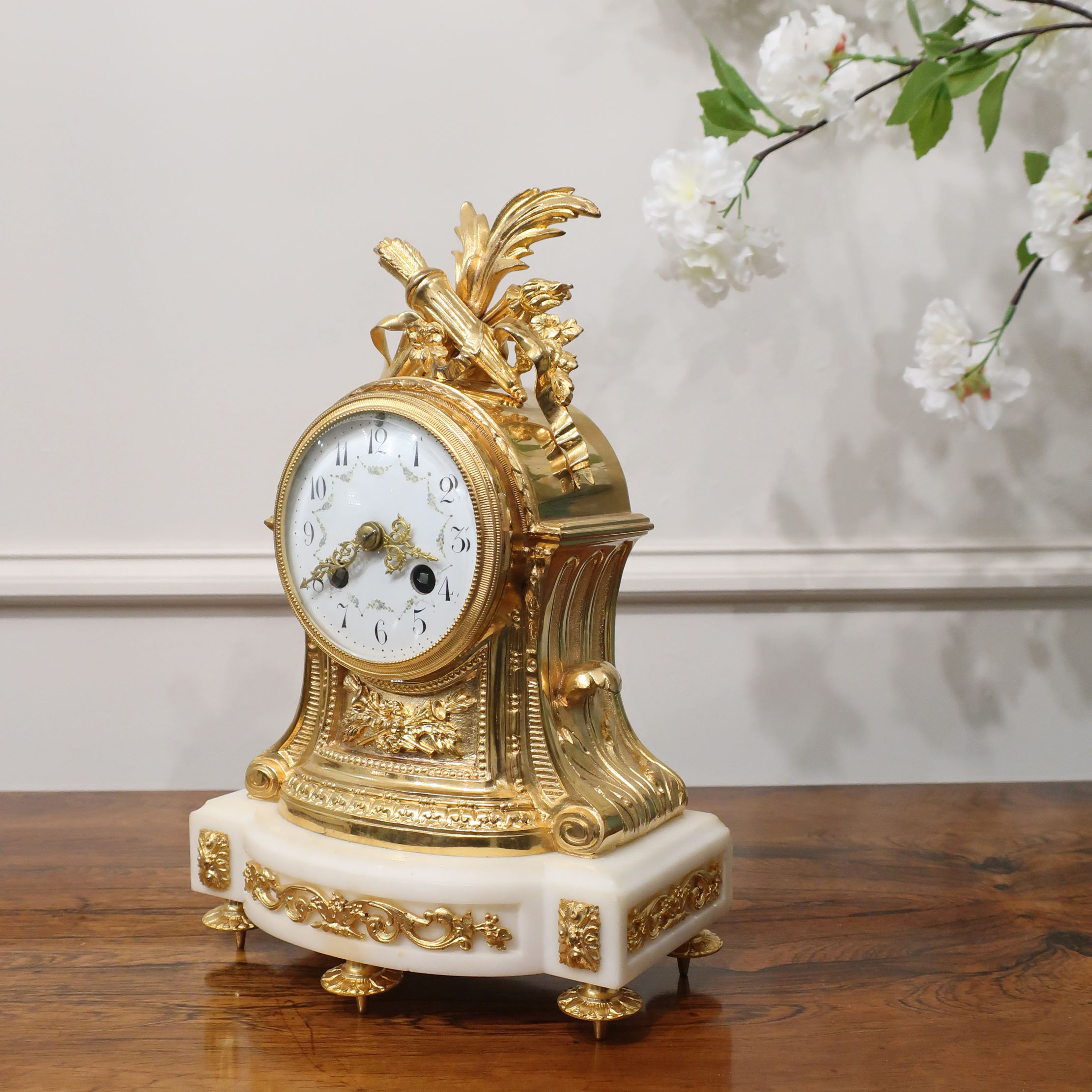French Louis XIV Style Gilt Bronze Mantel Clock