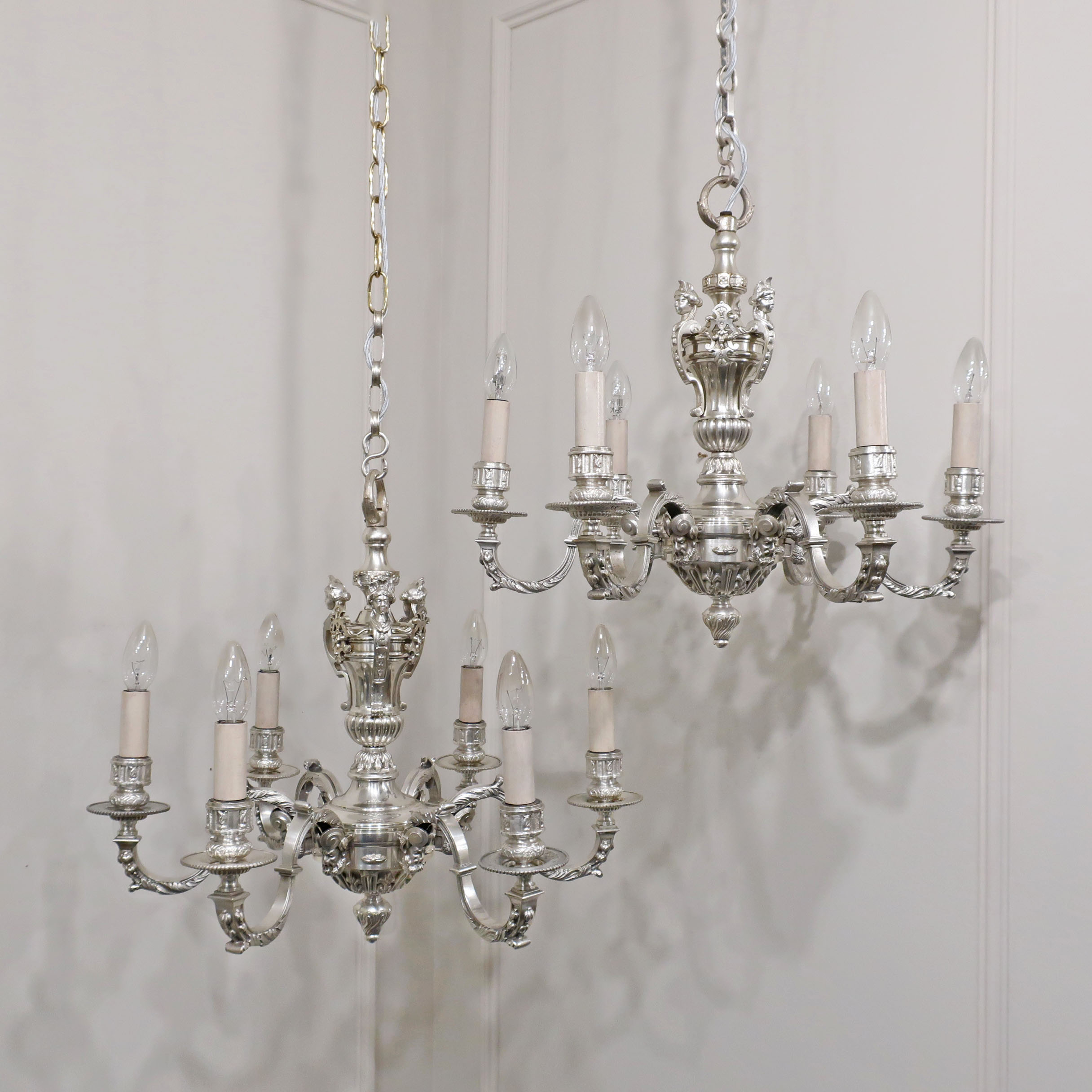Pair of Edwardian Silver Mazarin Chandeliers by G.E.C