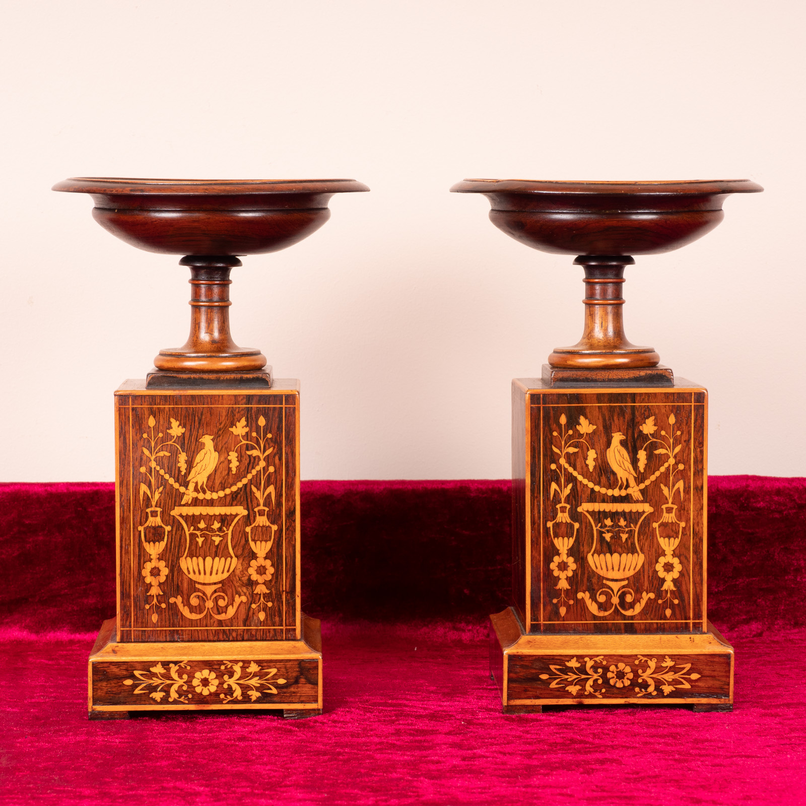 Pair Of Inlaid Rosewood Tazzas On Stands