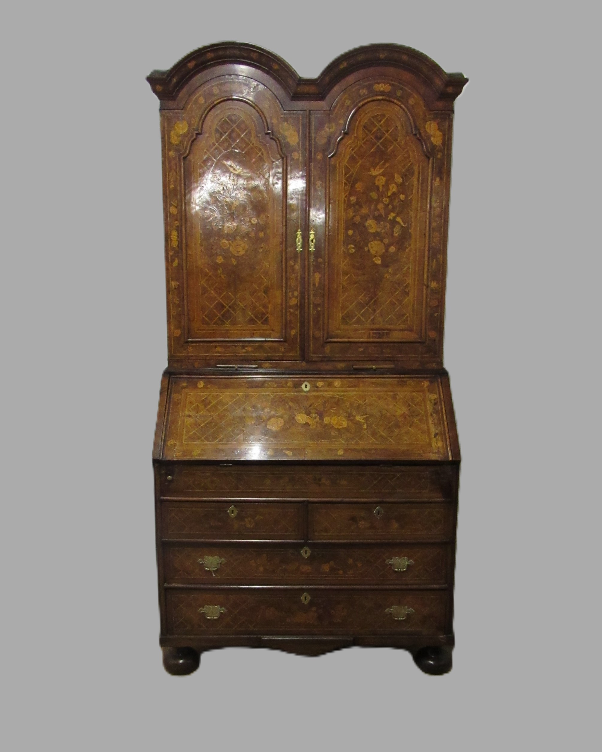 Queen Anne Marquetry Bureau Bookcase