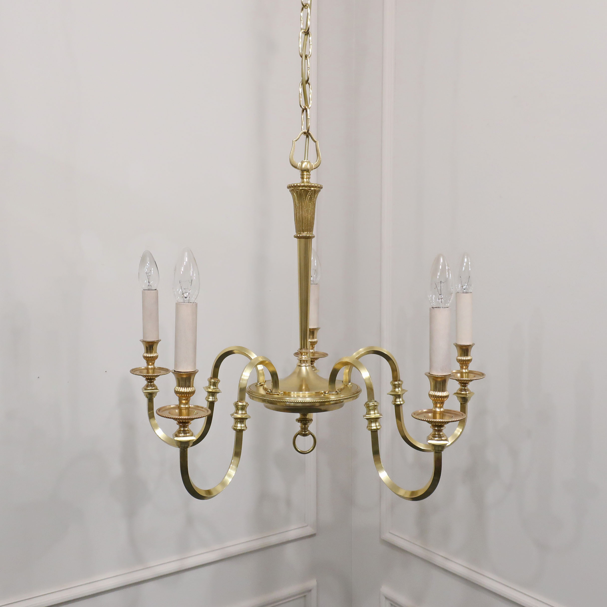 French Early 20th Century Gilt Bronze Five Arm Chandelier