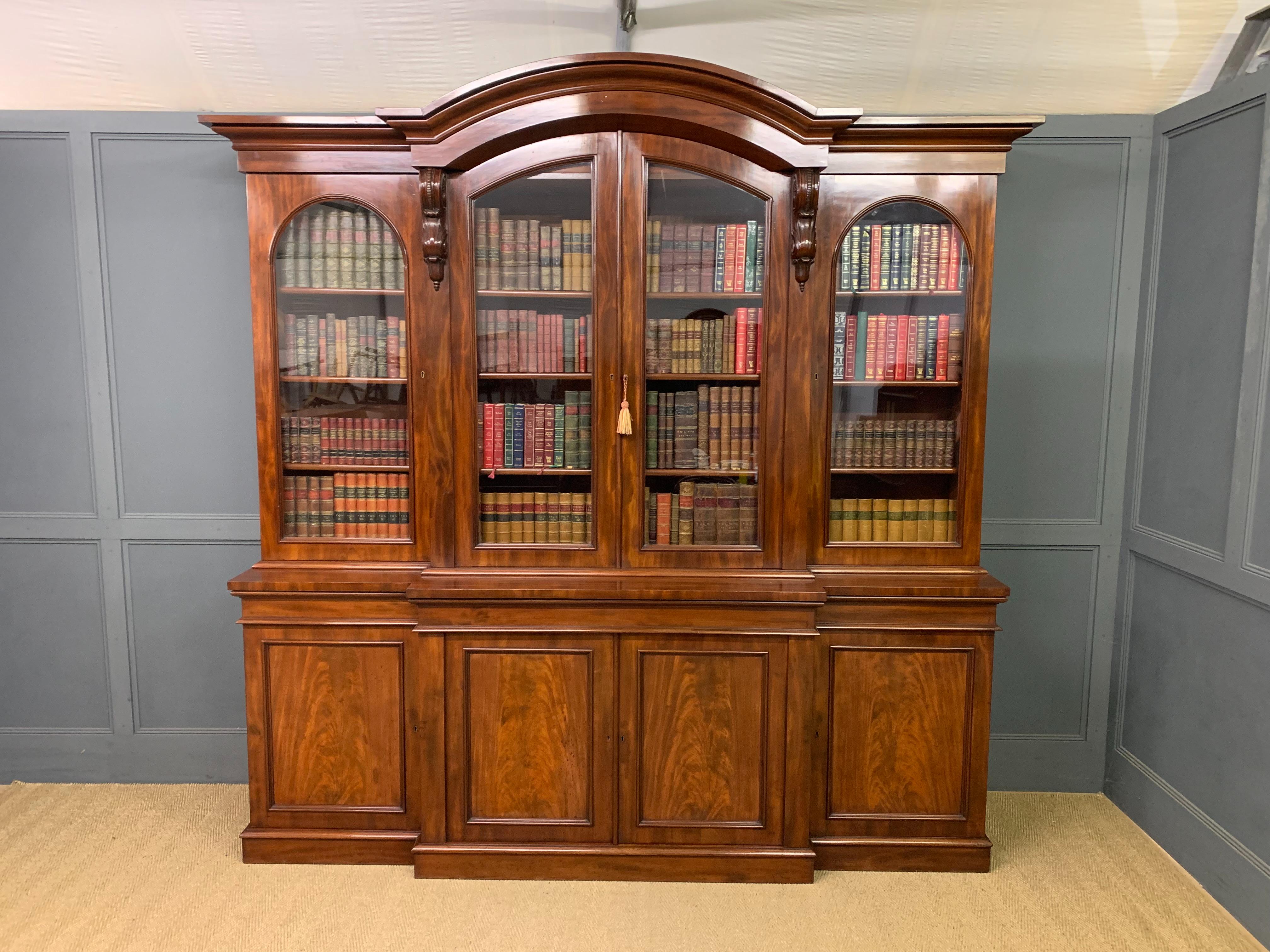 Imposing Victorian Mahogany Breakfront Bookcase