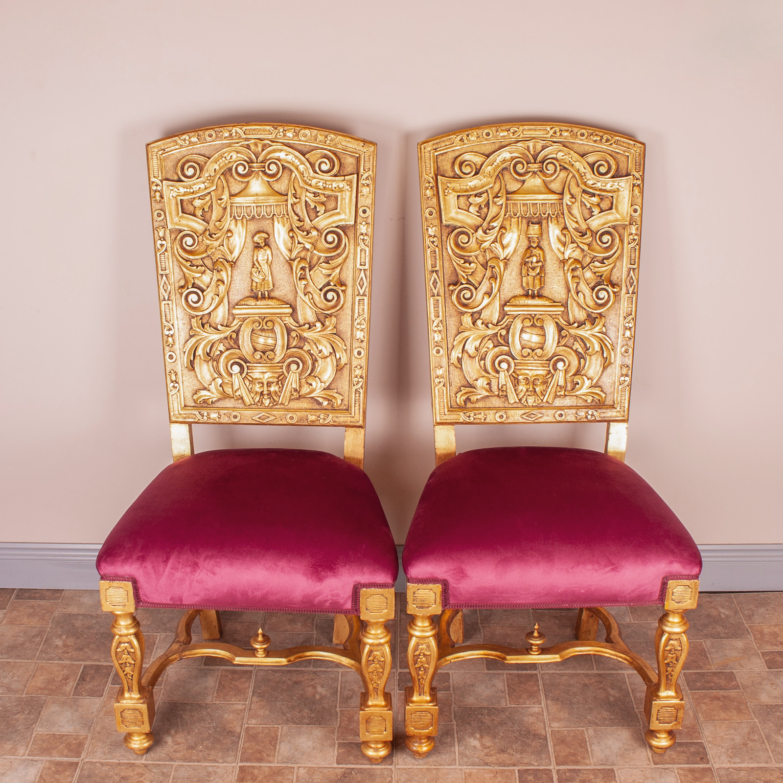Pair of 19thC Continental Gilt Hall Chairs