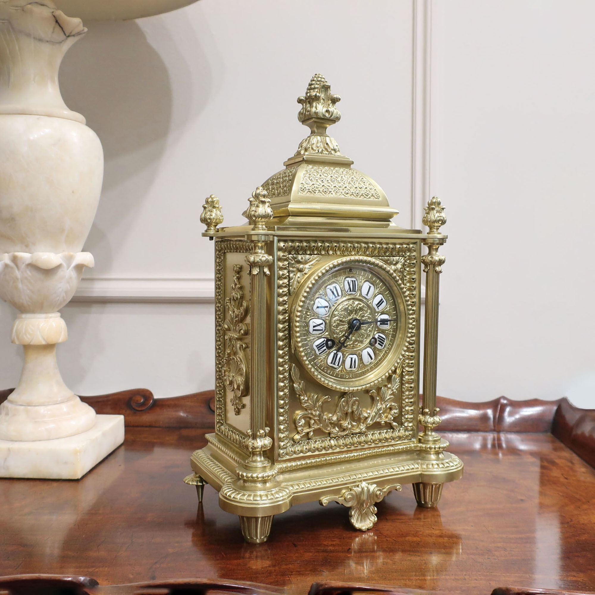 French Decorative Brass Mantel Clock by A.D Mougin