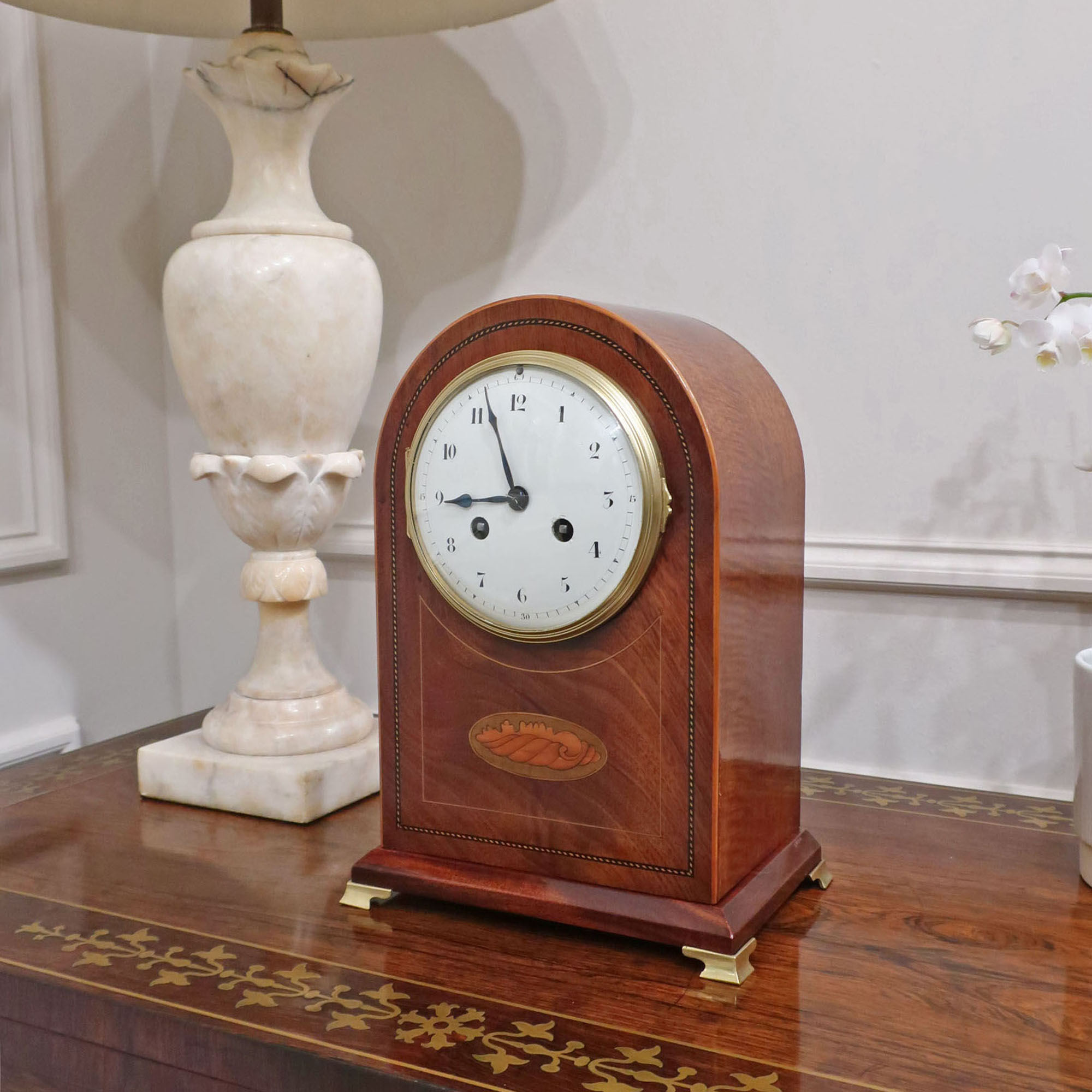 French Belle Epoque Mahogany Mantel Clock