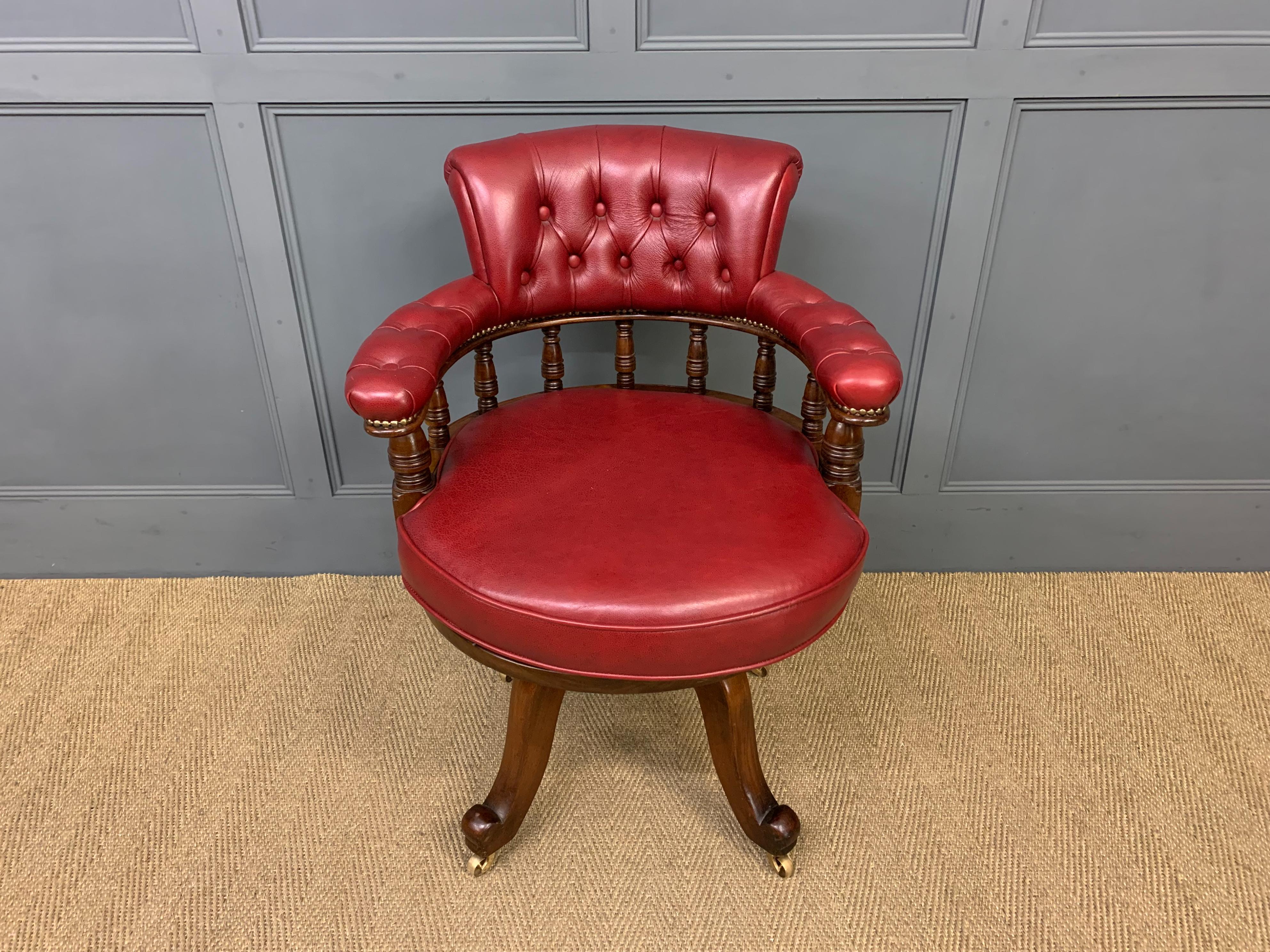 Victorian Leather Upholstered Revolving Desk Chair