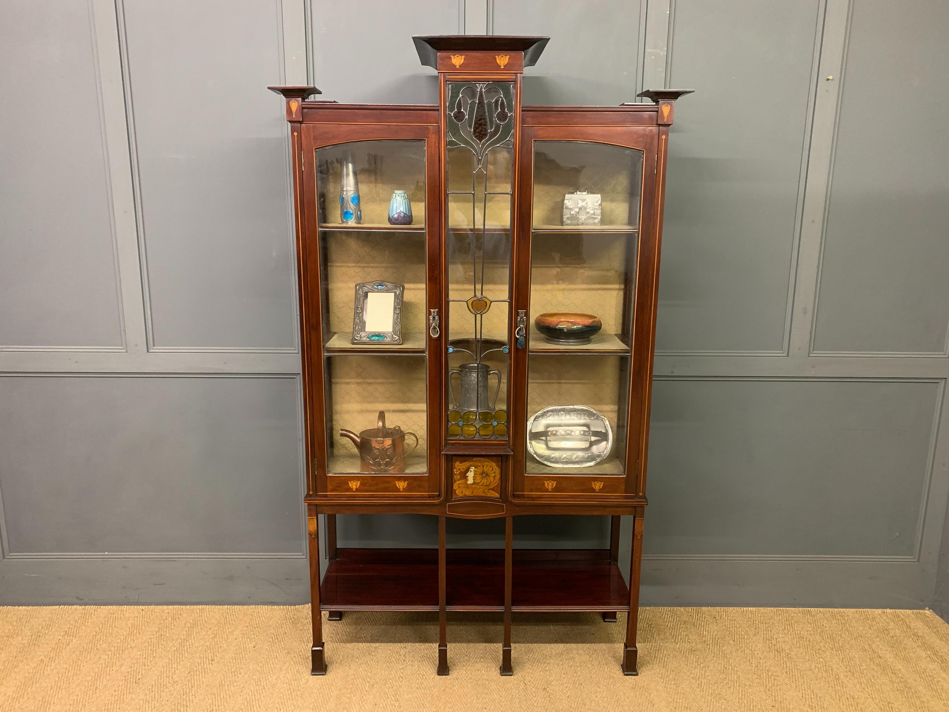 Arts and Crafts Inlaid Mahogany Display Cabinet