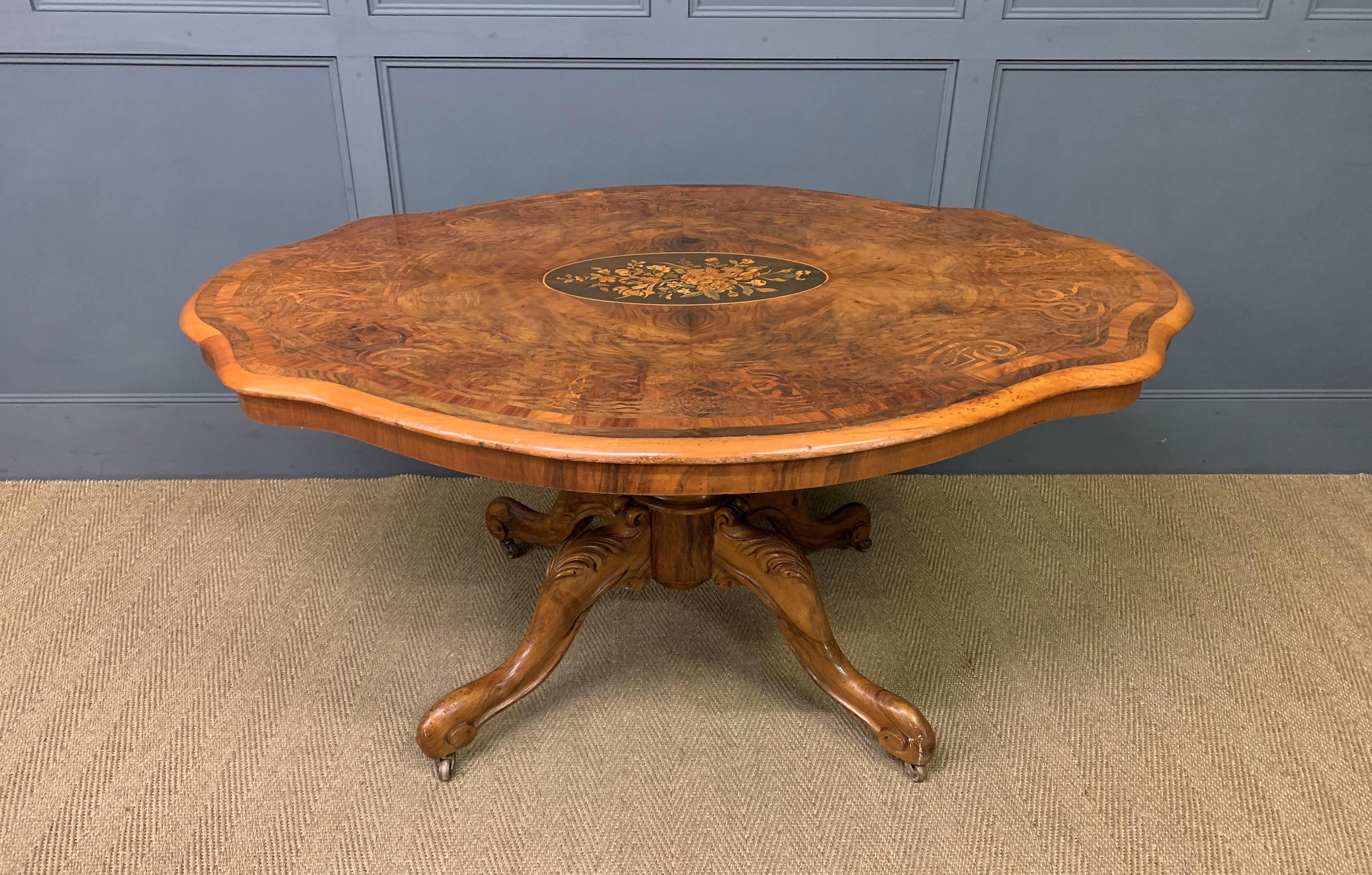 Victorian Marquetry Inlaid Burr Walnut Loo Table