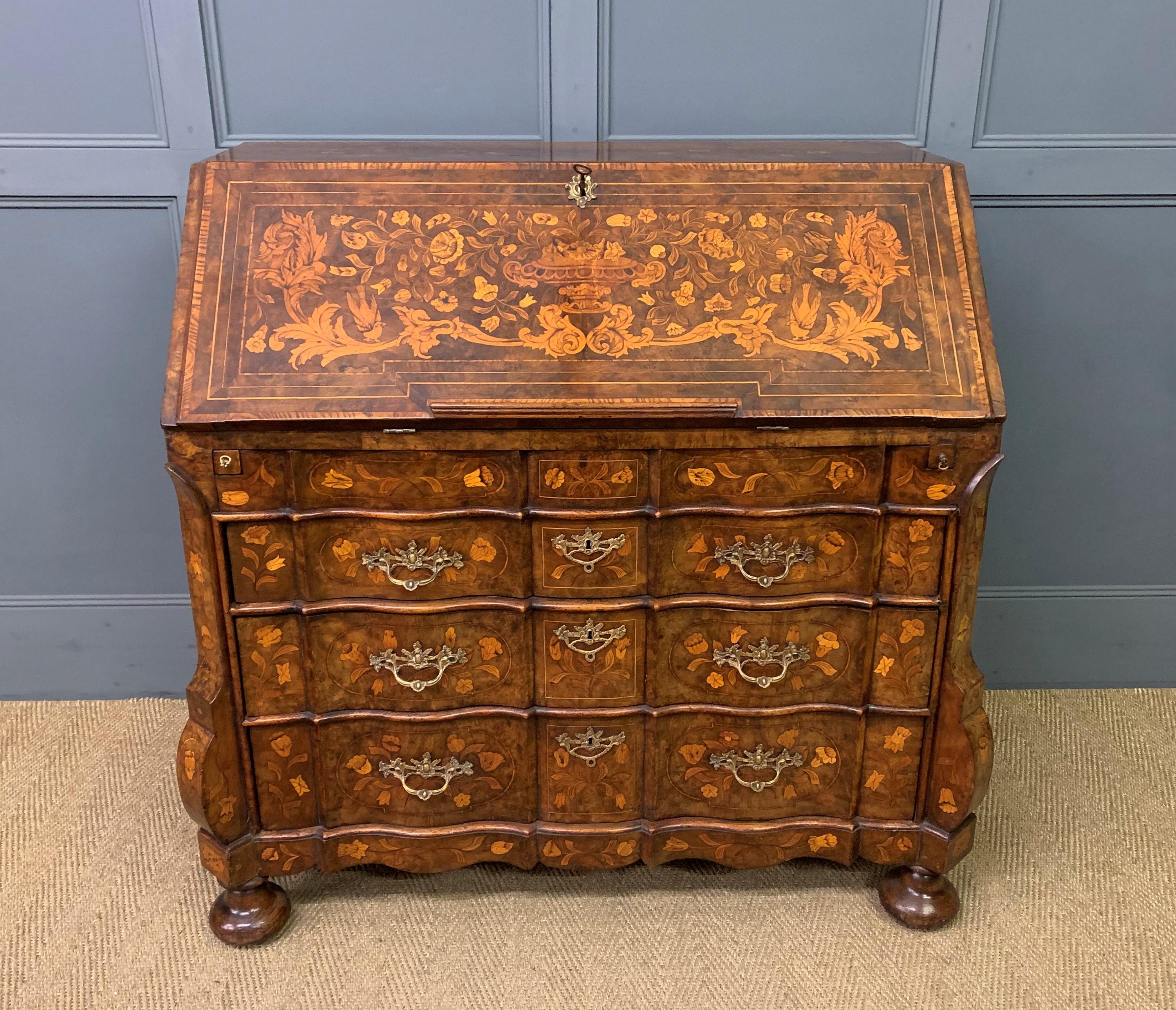 18th Century Dutch Marquetry Walnut Bureau
