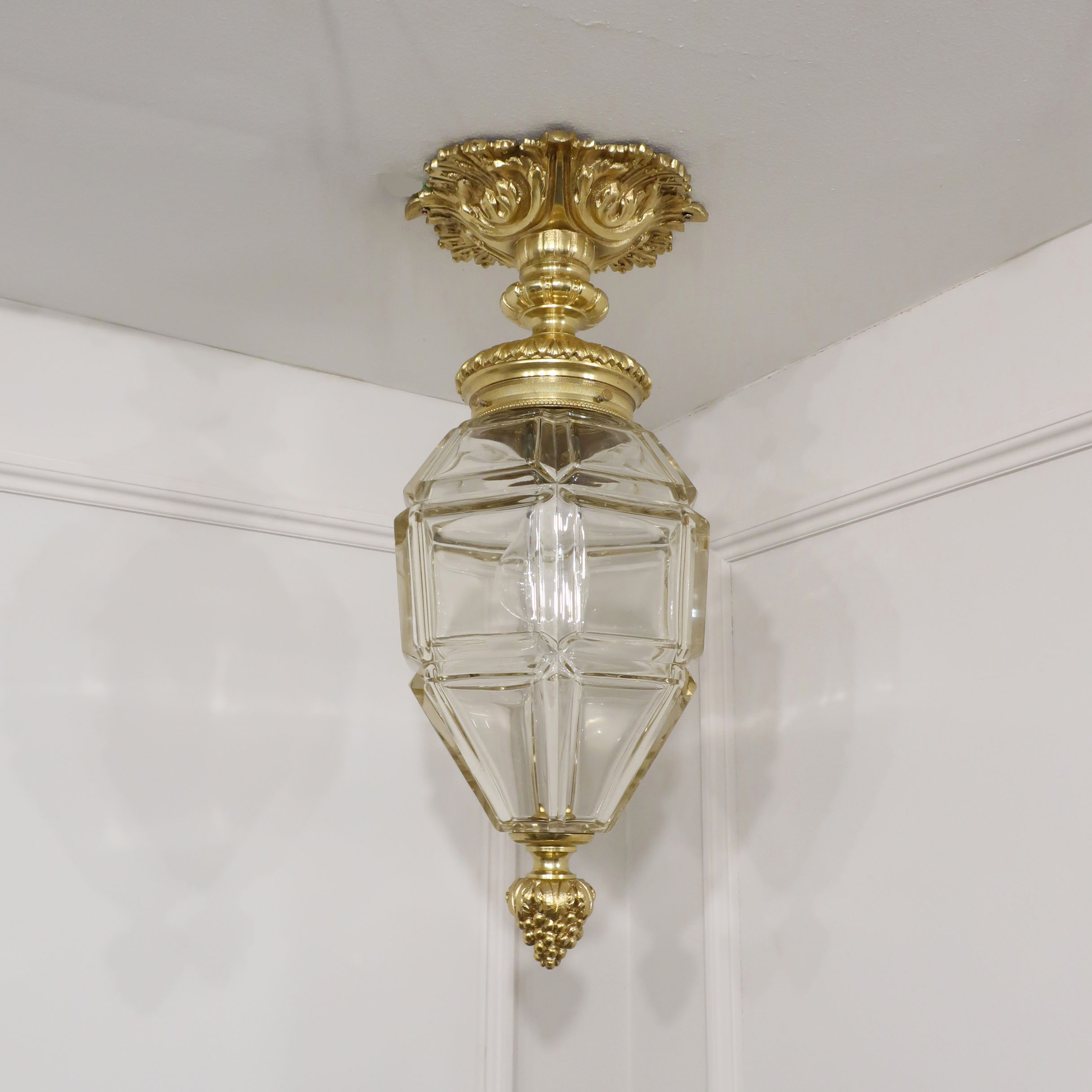 French Louis XVI Style Gilt Bronze & Cut Glass Ceiling Lantern