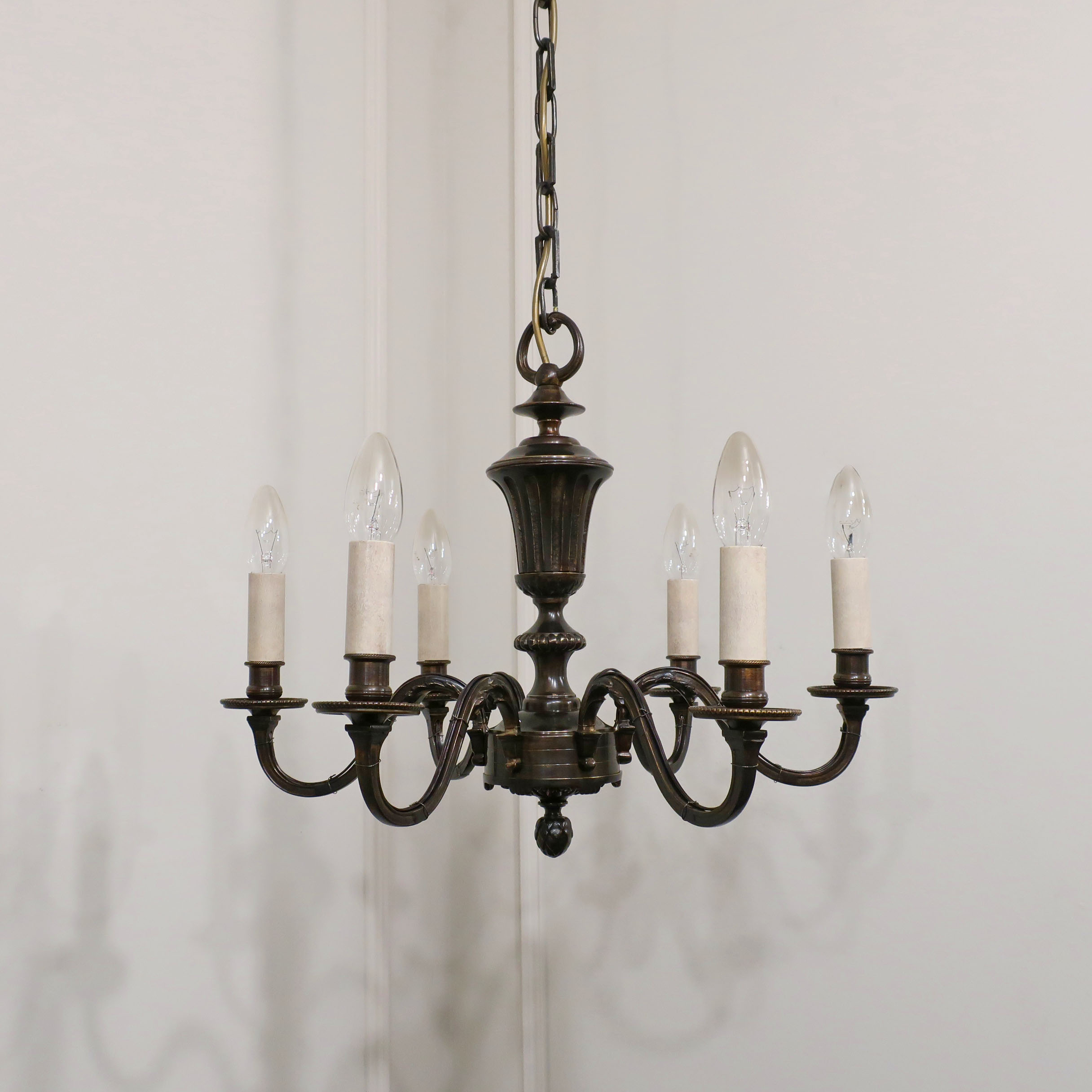 French Early 20th Century Bronzed Six Arm Chandelier